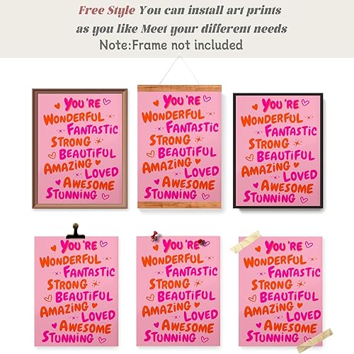 Miniatura 6 de Trendy U Are Amazing - Pósteres estéticos de los años 70, color rosa y naranja, arte de pared, arte de pared preppy femenino, citas inspiradoras,