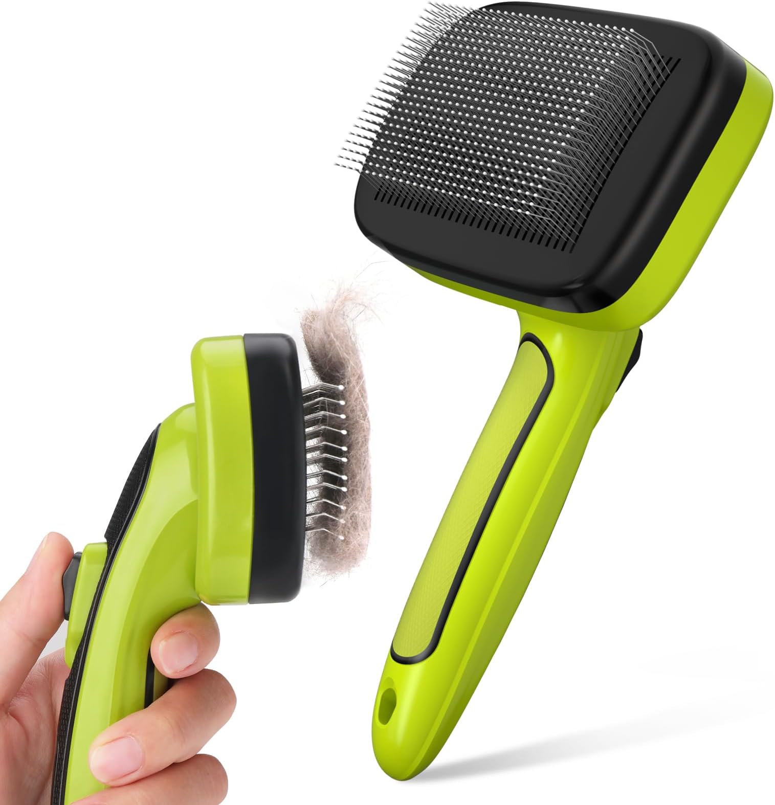 pecute Slicker Dog Brushes,Self Cleaning Pet Grooming Brush- Removes 90% of Dead Undercoat and Loose Hairs,Rounded Pins Suitable for Small Medium Dogs Cats (Medium, Upgraded Button)