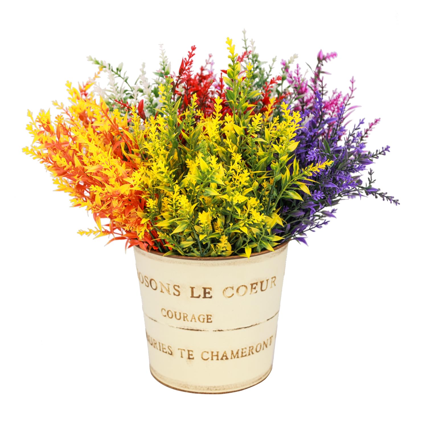 Sredumn Multi-Coloured 14 Bundles Artificial Flowers, Outdoor Artificial Plants，Uv Resistant Plastic Shrub Artificial Lavender, For Outside, Garden, Hanging, Basket, Fence, Window, Trellis Decoration