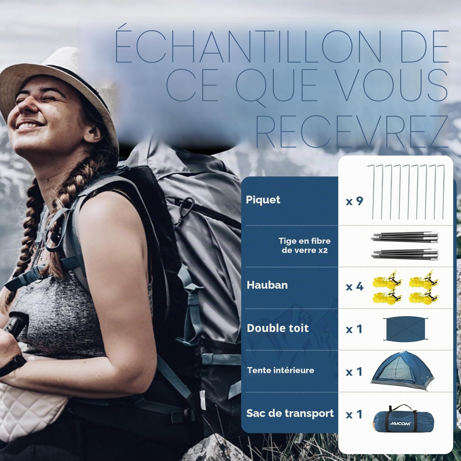 JAICOM Camping Tente, 1/2/4 Personnes Ultra Légère Tente - Imperméable, VentiléeTente, 4 Saison Tente de Camping, Facile à Installer, pour Randonnée, Pique-Nique, Famille, Outdoor