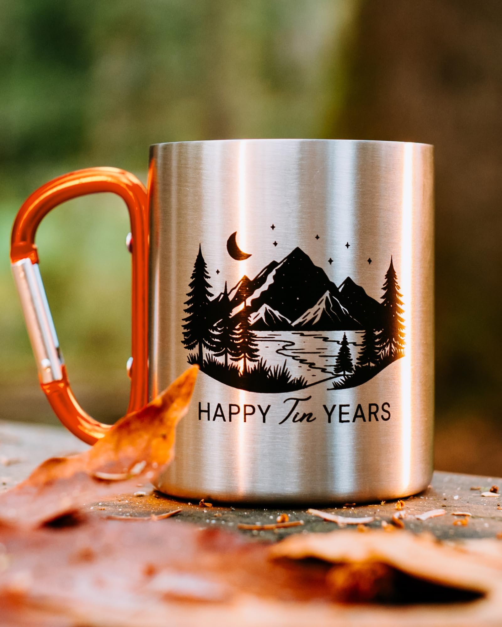 PureRejuva 10 Year Anniversary Tin Gifts for Him – Tin Anniversary for Husband - 8-12oz Aluminum Mug with Carabiner Handle – 10th Anniversary for Couple (Orange 12oz)