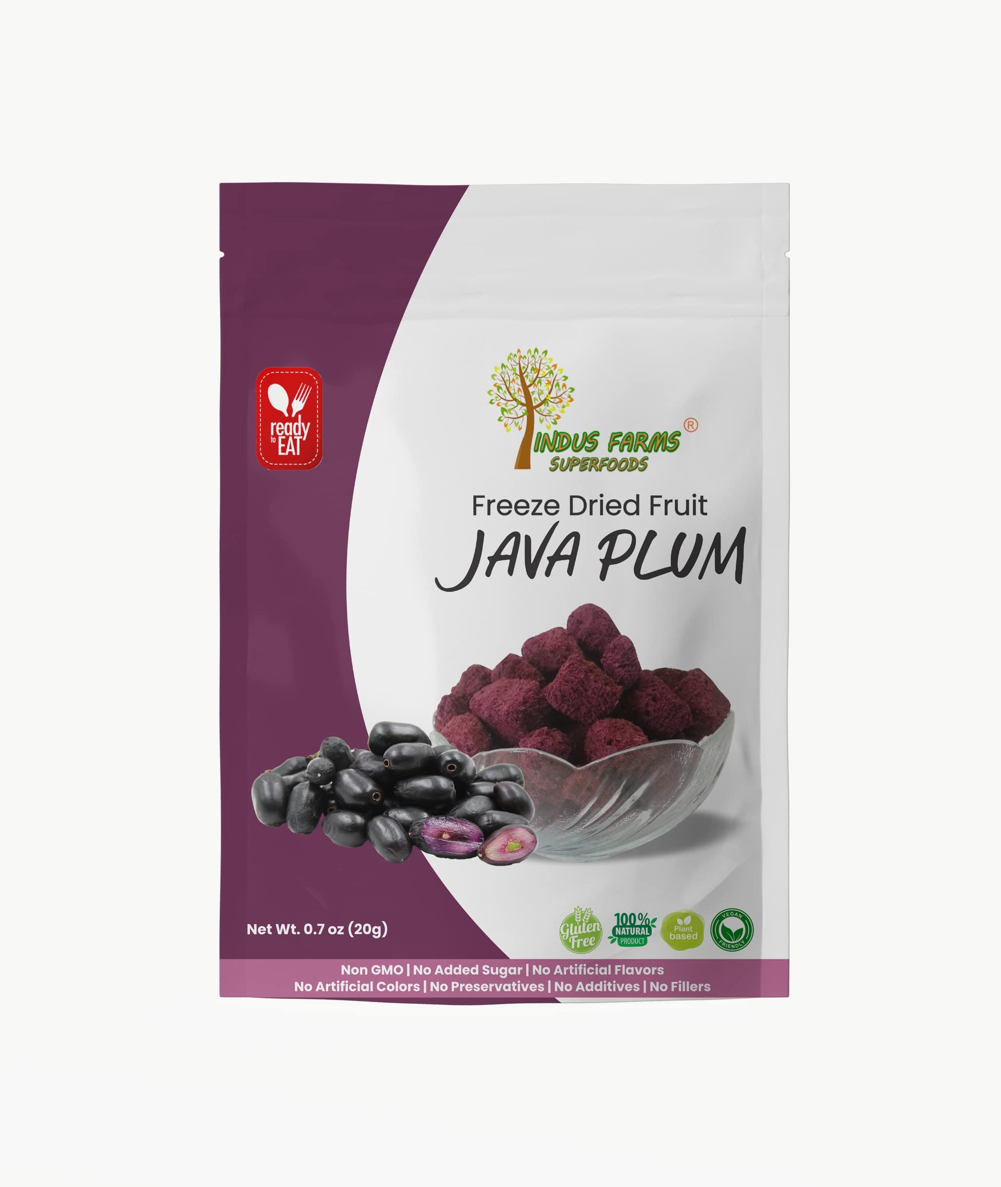 Indus Farms 100% Natural Freeze Dried Java Plum Fruit, 0.7 oz, Non-GMO, Vegan