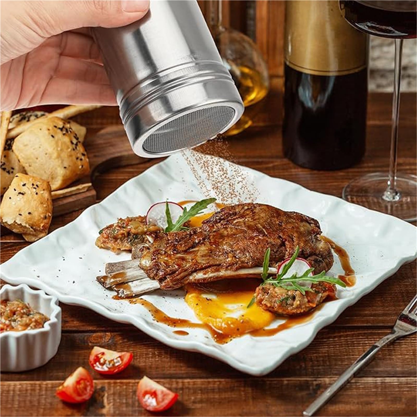 3 uds tarro de especias acero inoxidable tapa giratoria pimentero Para Casa | Salero for glaseado de cacao y azúcar en polvo(L)