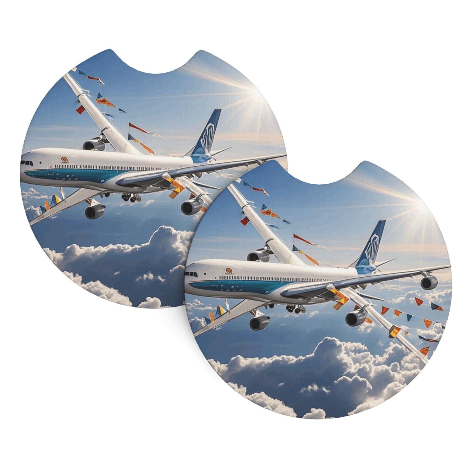 Xopekvlawm Airplane 2 Pack Car Cup Holder Coasters 2.7 Inch Universal Anti-Slip Shockproof Car Cup Holder Insert Car Coasters Drink Coasters Cup Holder Coasters For Car Accessories