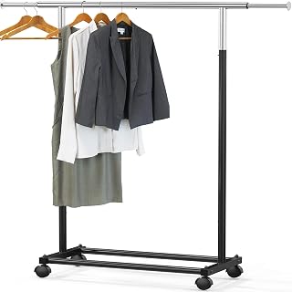 Simple Houseware Standard Rod Garment Rack Black - Extendable 30-48" Top Rod, 100 lbs Capacity, Heavy Duty Steel for Dorm & Closet Storage