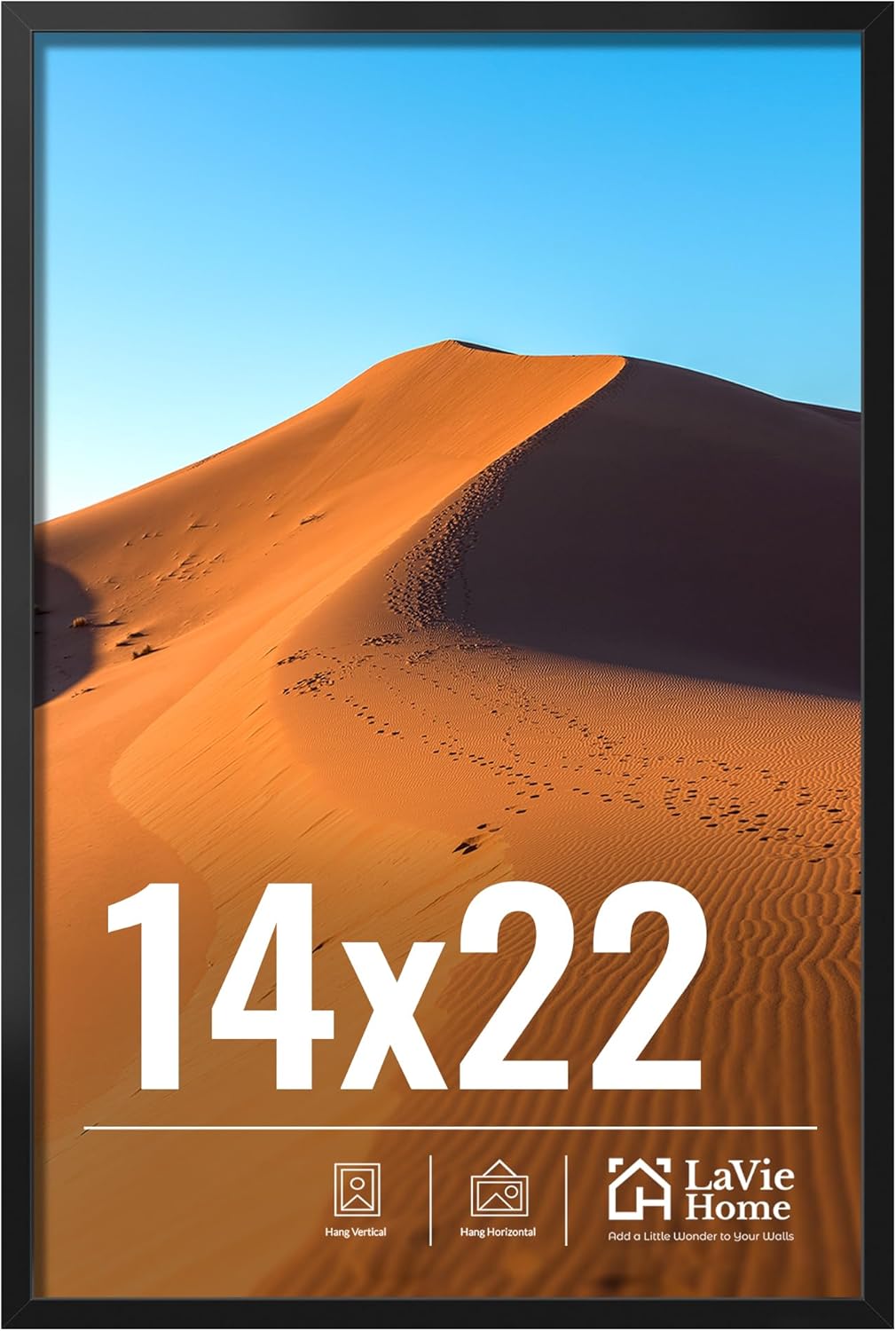 LaVie Home 14x22 Picture Frame for Wall Display, 14x22 Black Picture Frame with HD Plexiglas, 14 x 22 Poster Frame 1 Pack, Display Frame for Vertical or Horizontal, Classic Collection