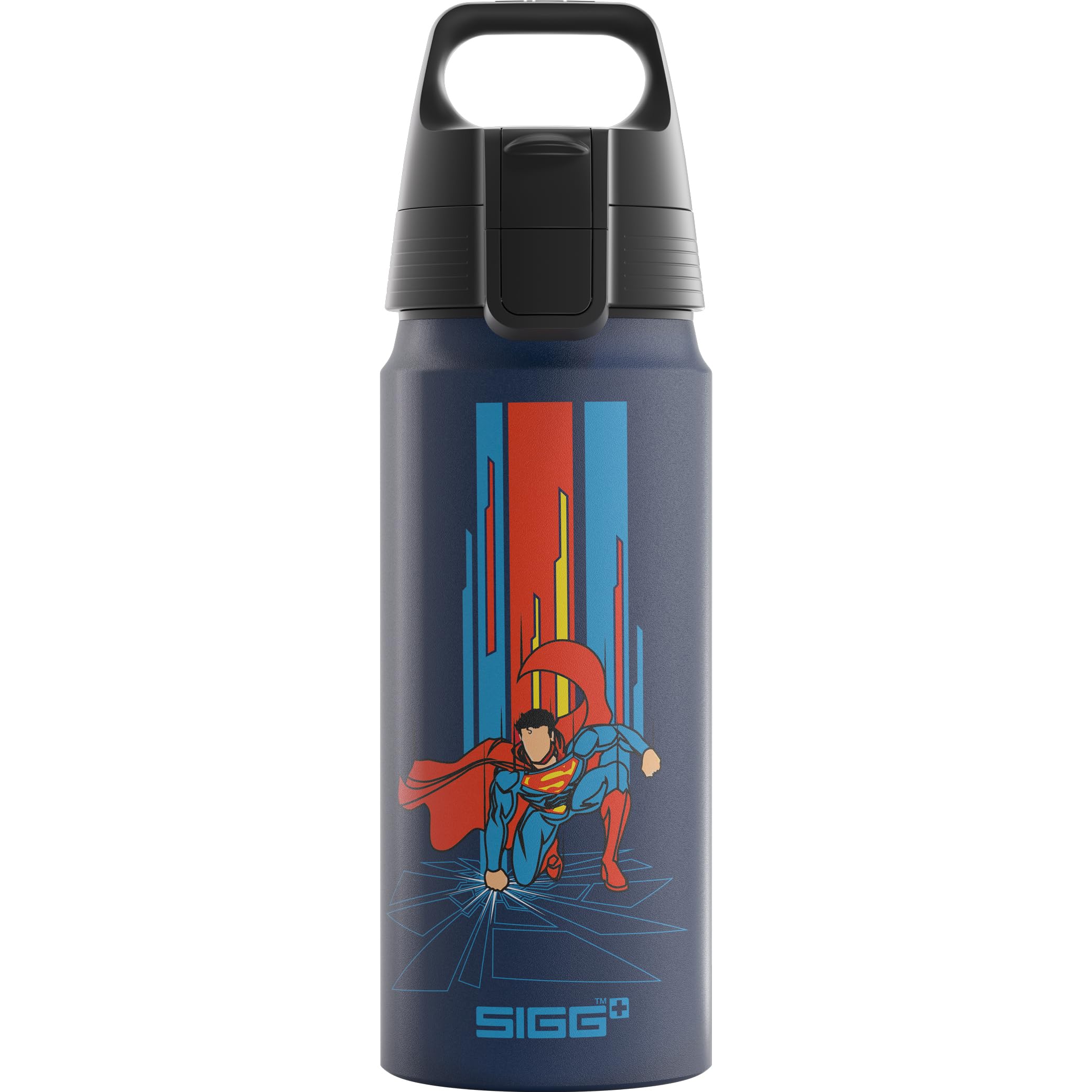 Sigg - Alu Trinkflasche Kinder - WMB ONE Superman Blau - Kohlensäuregeeignet - Auslaufsicher - Federleicht - BPA-frei - Klimaneutral Zertifiziert - Sport & Schule - Blau - 0,6L