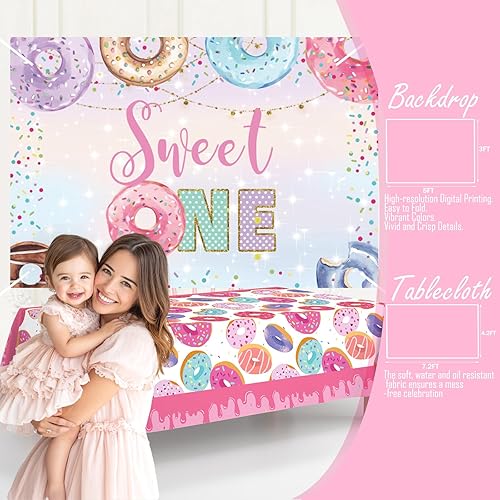 Miniatura 5 de 195 piezas de decoración de fiesta de cumpleaños Sweet One, suministros de fiesta de Hombae Donut para niña, telón de fondo, guirnalda de globos,