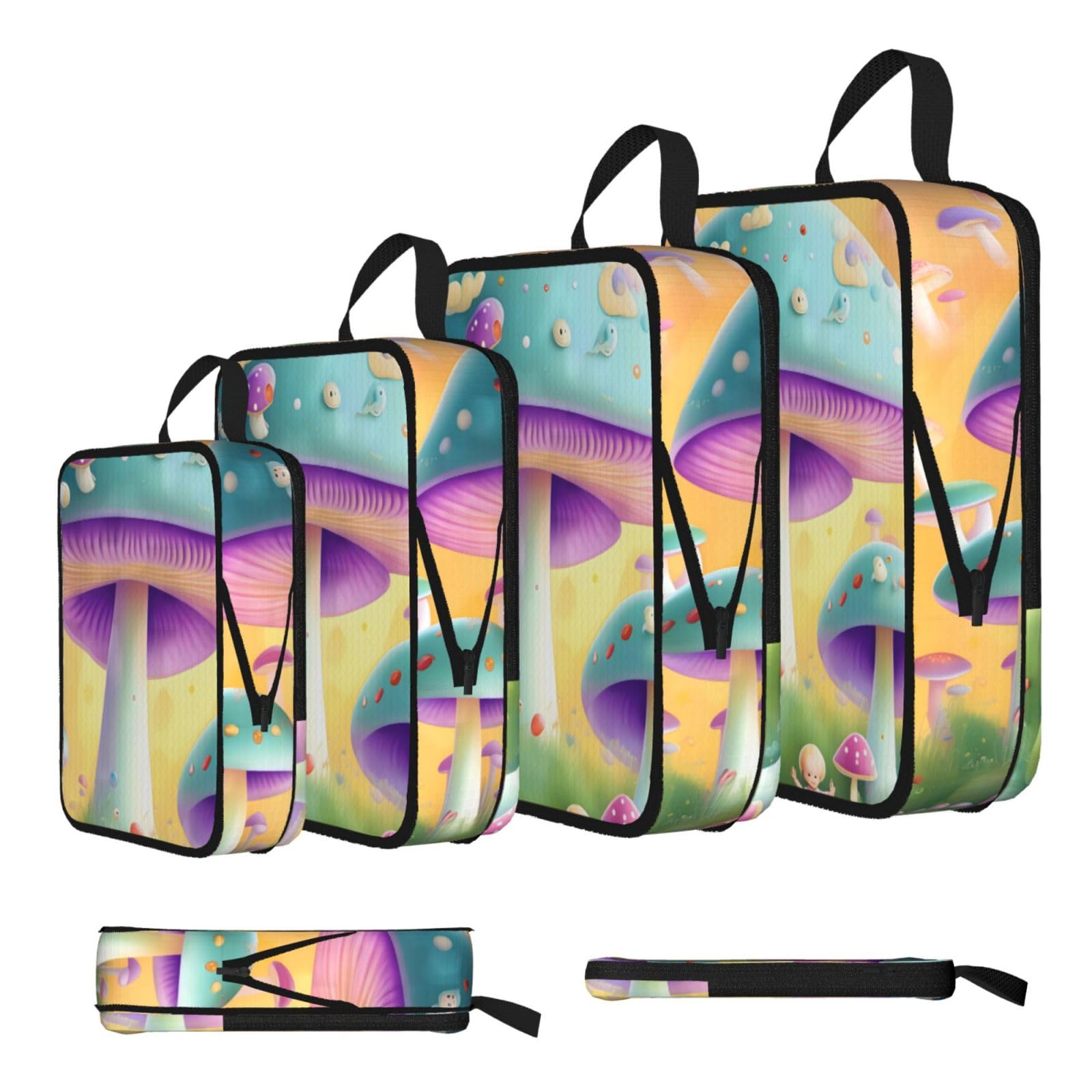Sxzvvbn Black Fantasy Mushroom Compression Packing Cubes 4 Piece Set