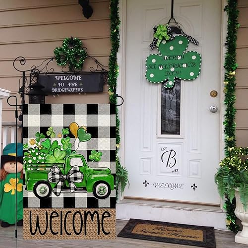 Miniatura 3 de CROWNED BEAUTY Bandera del día de San Patricio de 28 x 40 pulgadas, bandera grande de arpillera de doble cara, tréboles navideños para camión, para