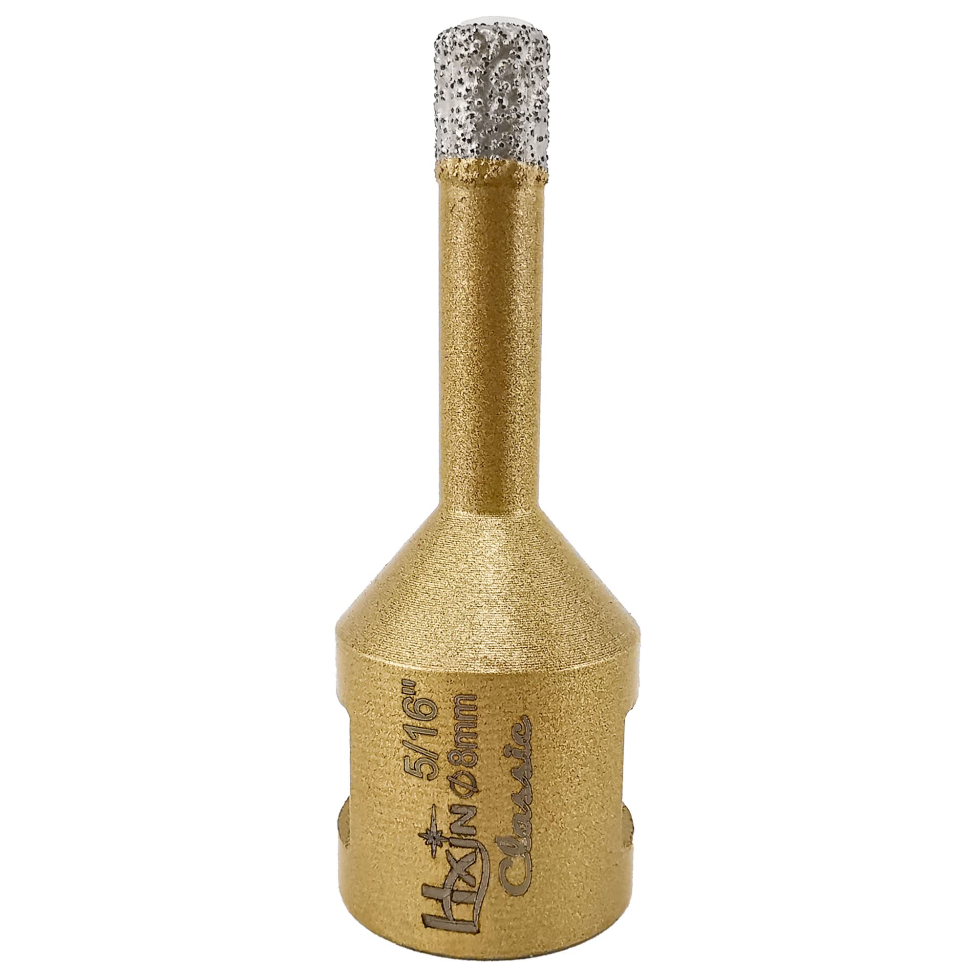 HXIN Vacuum brazed Diamond Hole Saw with Thread 5/8”-11, Golden, Diamond core Drill bit for Dry or Wet Drilling on Hard Porcelain, Ceramic, Tile, Granite, Marble, for Angle Grinder (8mm(5/16"))