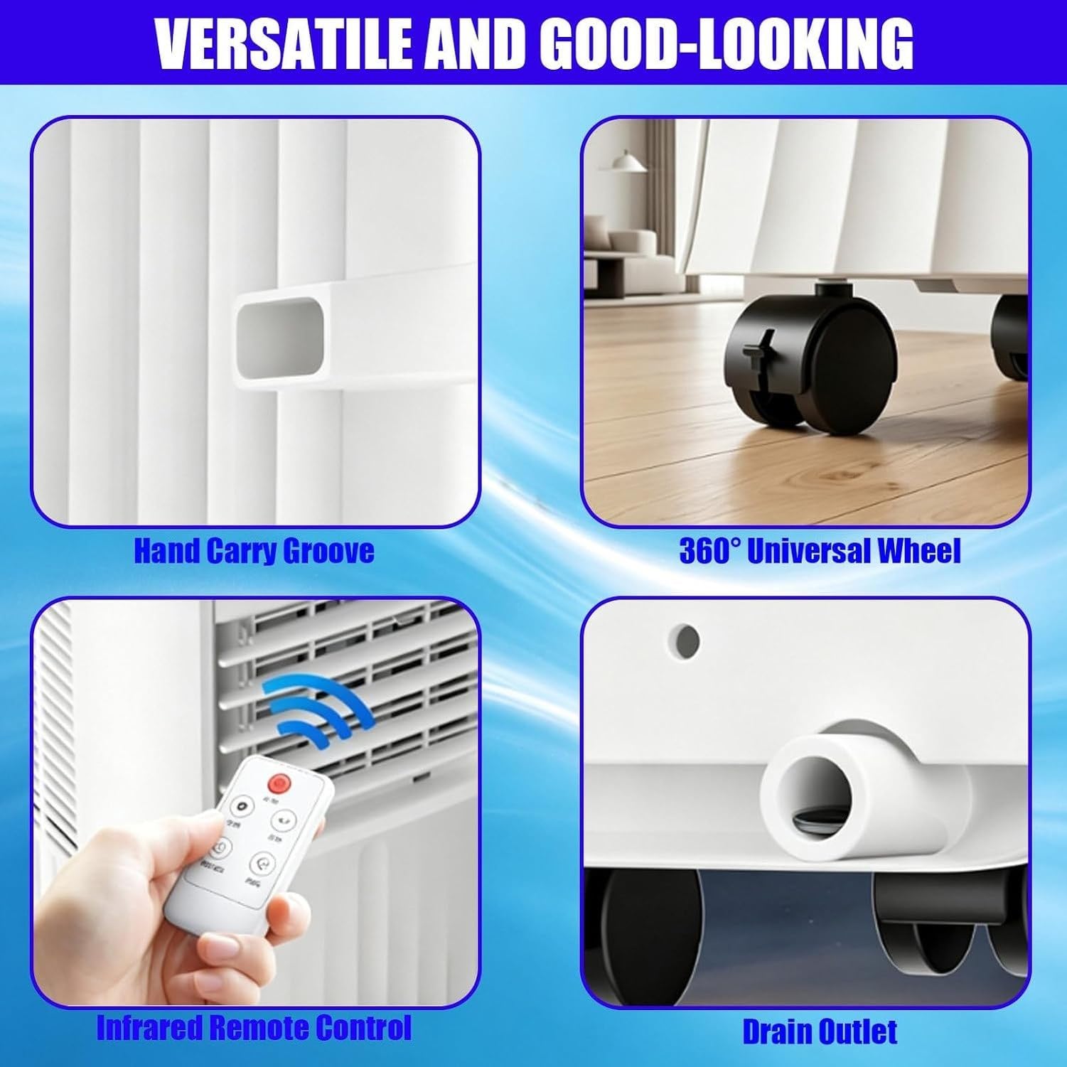 Aire Acondicionado Portátil 12000BTU Silencioso 3 en 1, Enfriamiento Eficiente con Mando a Distancia, para Habitación Oficina Camping [Seller-Added Text omitted