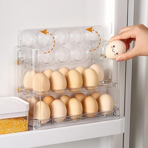 Beveetio Soporte automático para huevos para refrigerador contenedor de almacenamiento de huevos de 3 capas para puerta lateral del refrigerador