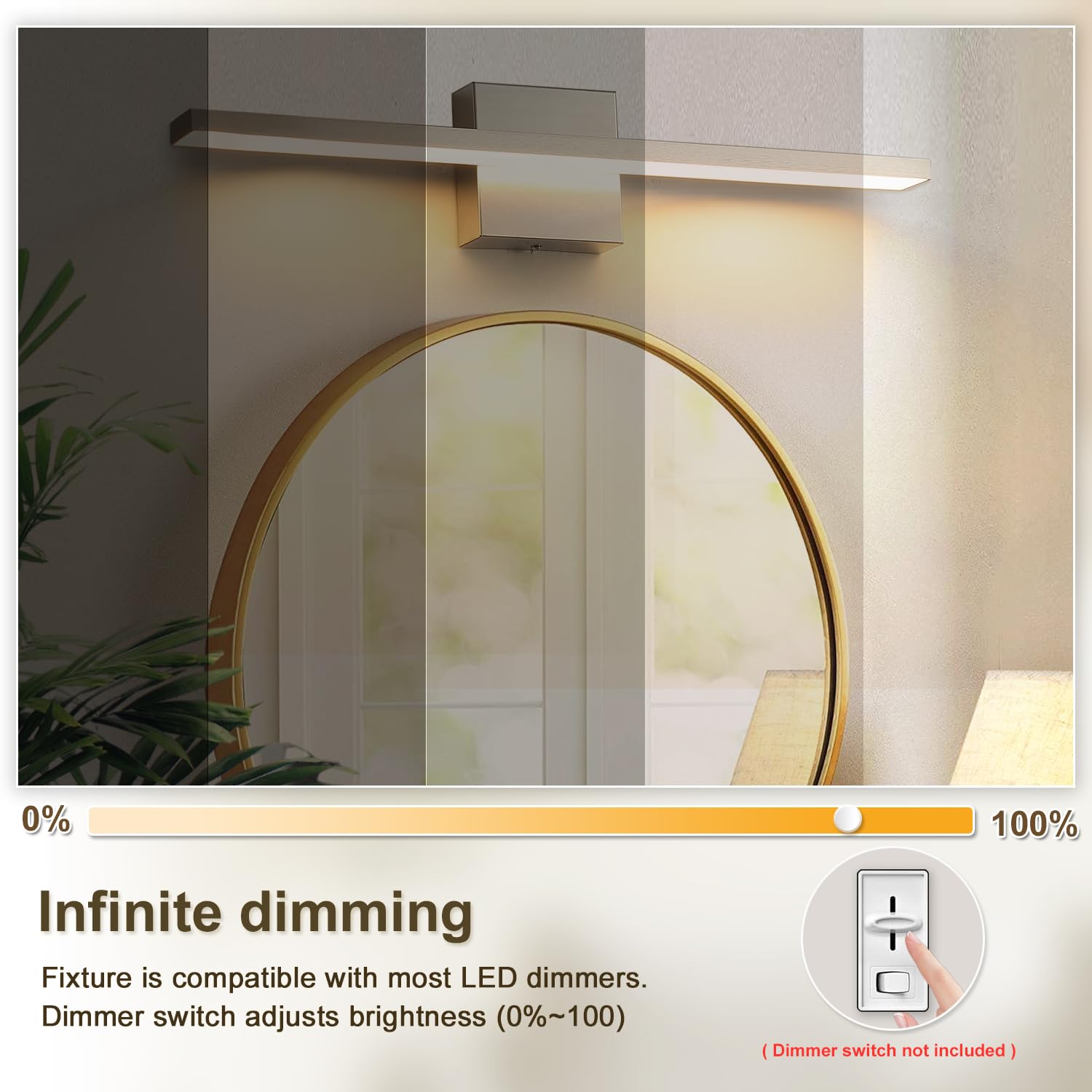 Modern Bathroom Light Fixtures Over Mirror 20 Inch 18W Brushed Nickel Vanity Light Bar for Bathroom Wall Sconce 3000K