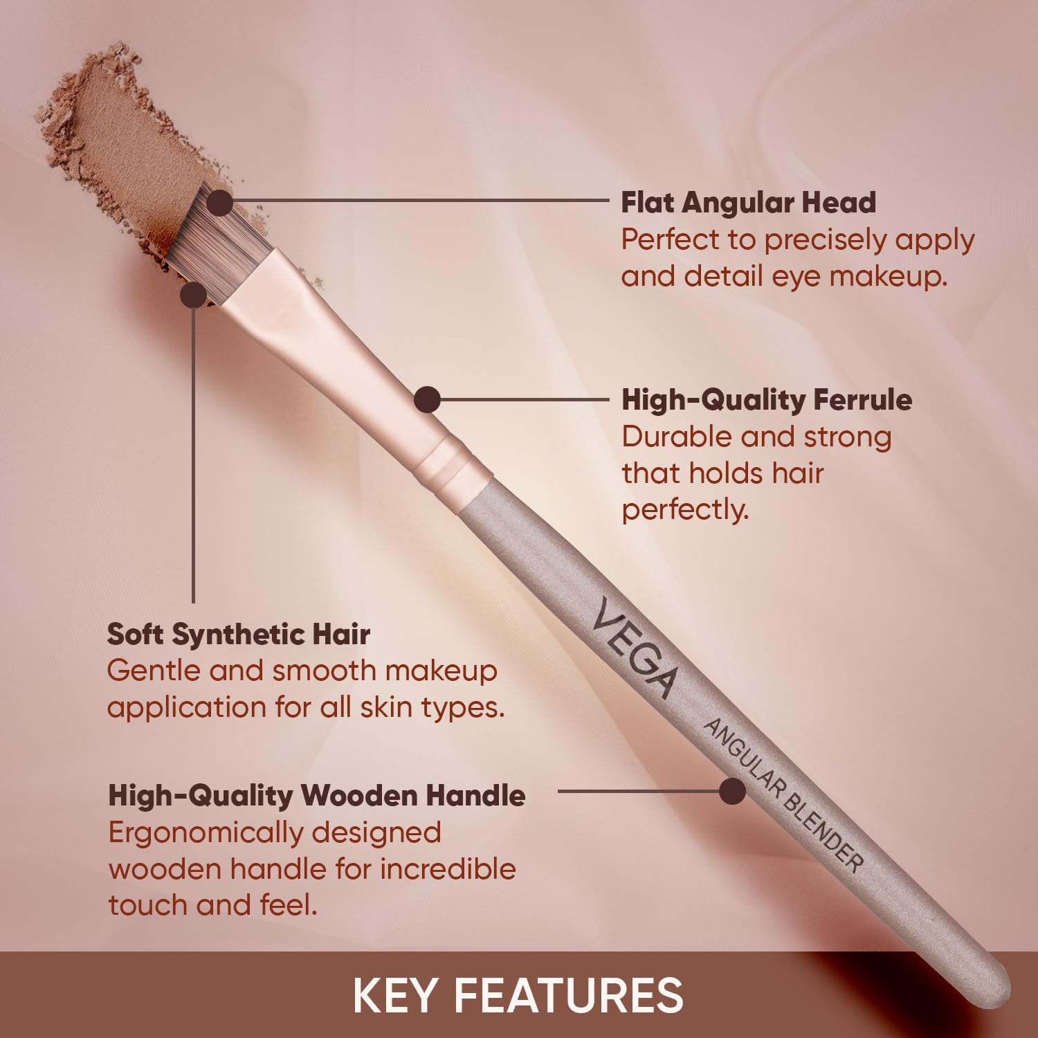 Vega Angular Blender for Eye Liner with Wooden Handle Make-Up Brush, Angular Brush for Eyebrow Shape & Eye Shadow, (MBN-07) 1