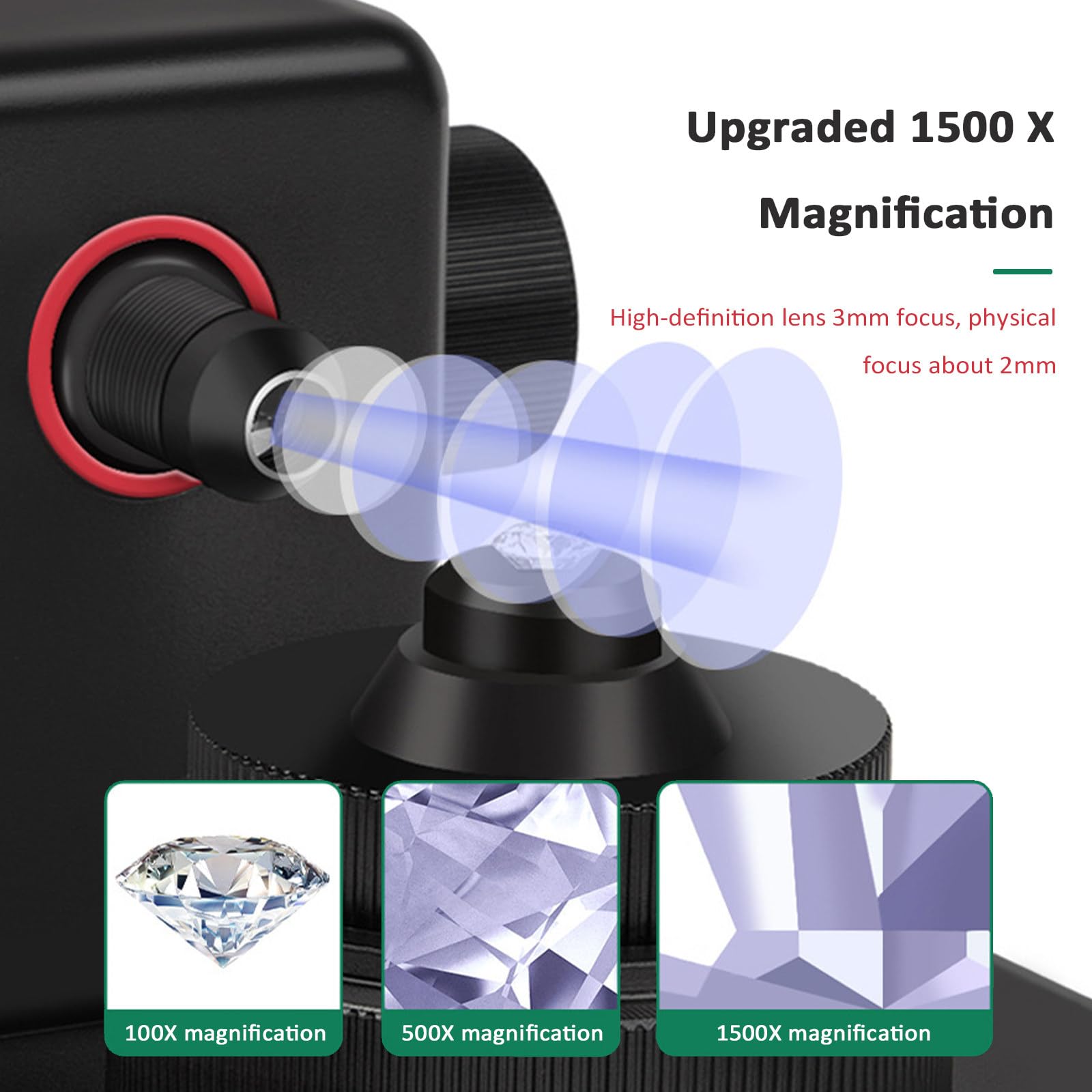 Microscopio Digitale da 4,3'' per Adulti, visualizzatore Digitale di Diamanti con luci a LED, ingrandimento 50-1500X, identificazione accurata, per visualizzatore di iscrizioni di Diamanti