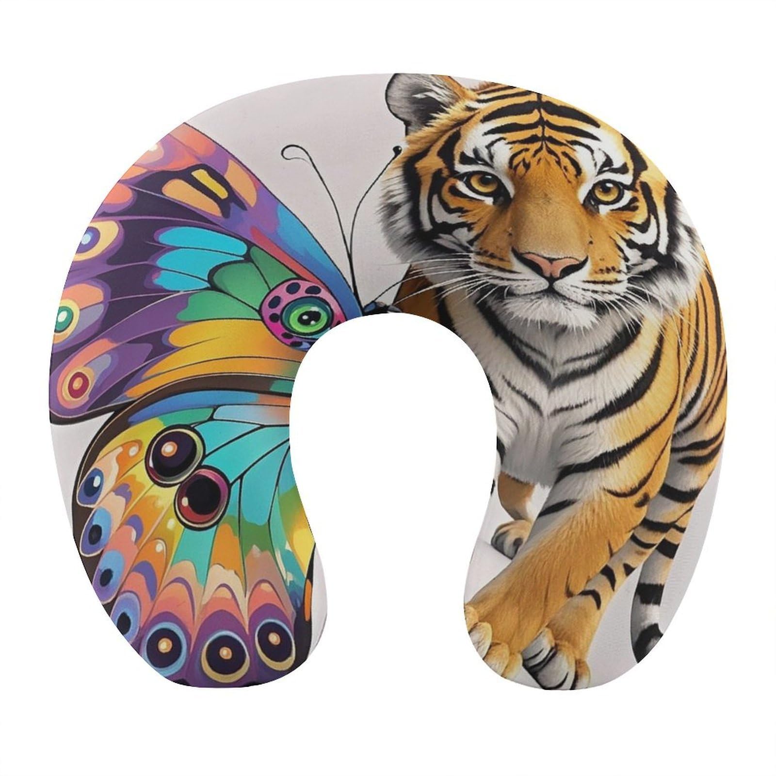 FekiLoot Butterfly and Tiger Travel Pillow Comfortable U Shape Memory Foam Pillows Neck and Head Support Portable Travel Neck Pillow Suitable for Planes Trains Self-Driving Cars
