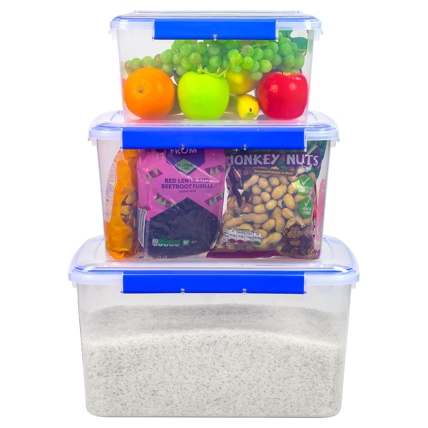 Taylor & Brown 3-Piece Large BPA-Free Plastic Food Storage Containers with Lid - Stackable, Leak-Proof Container with Snap Lock Lids - For Rice, Flour, Snacks, Fruit & Meal Prep
