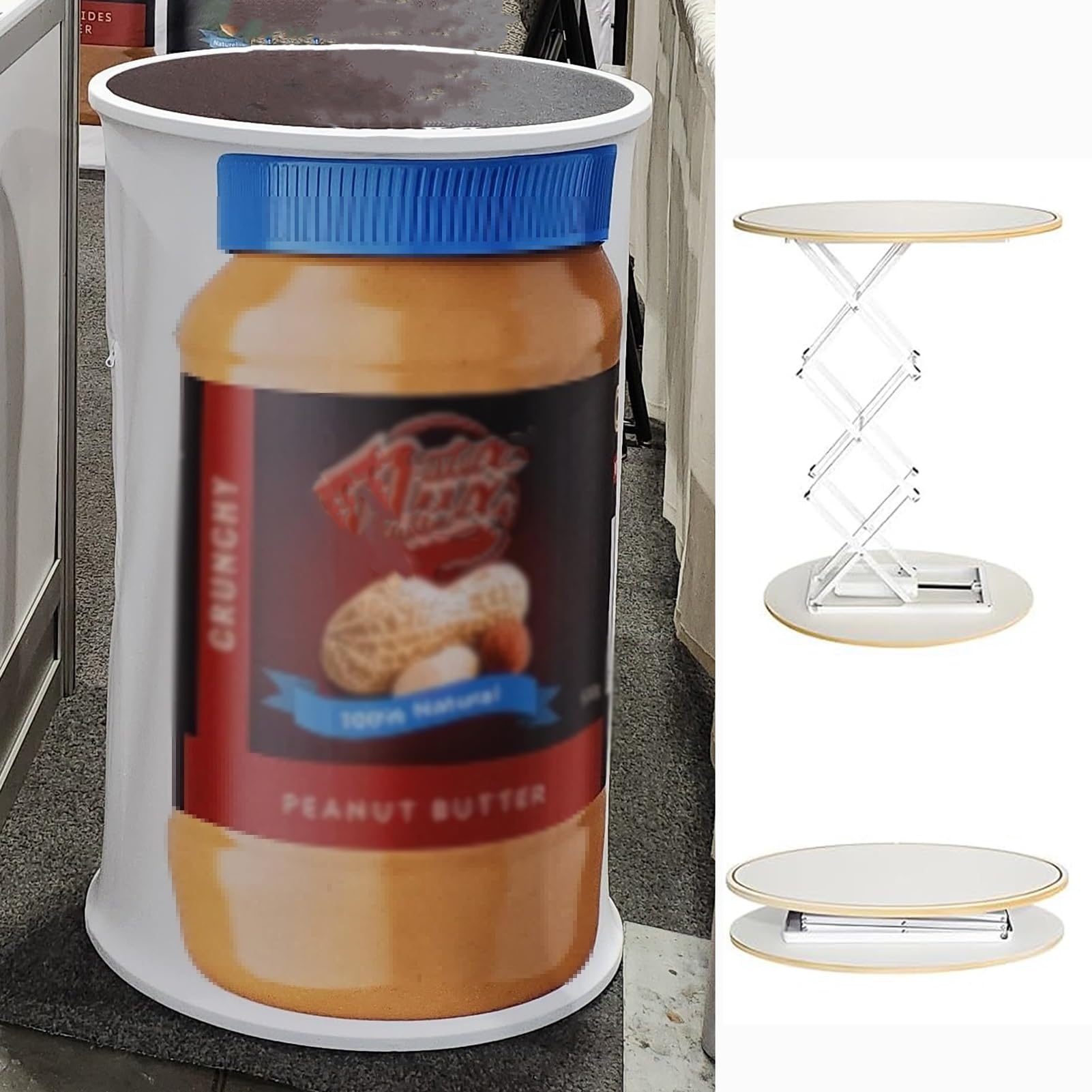 Innovz Foldable Trade Show Display Podium with Led Lights, Pop up Tension Table Banner Counter for Exhibition Reception, Booth, Vendor Event, School, 3 Styles(Round,1pc)
