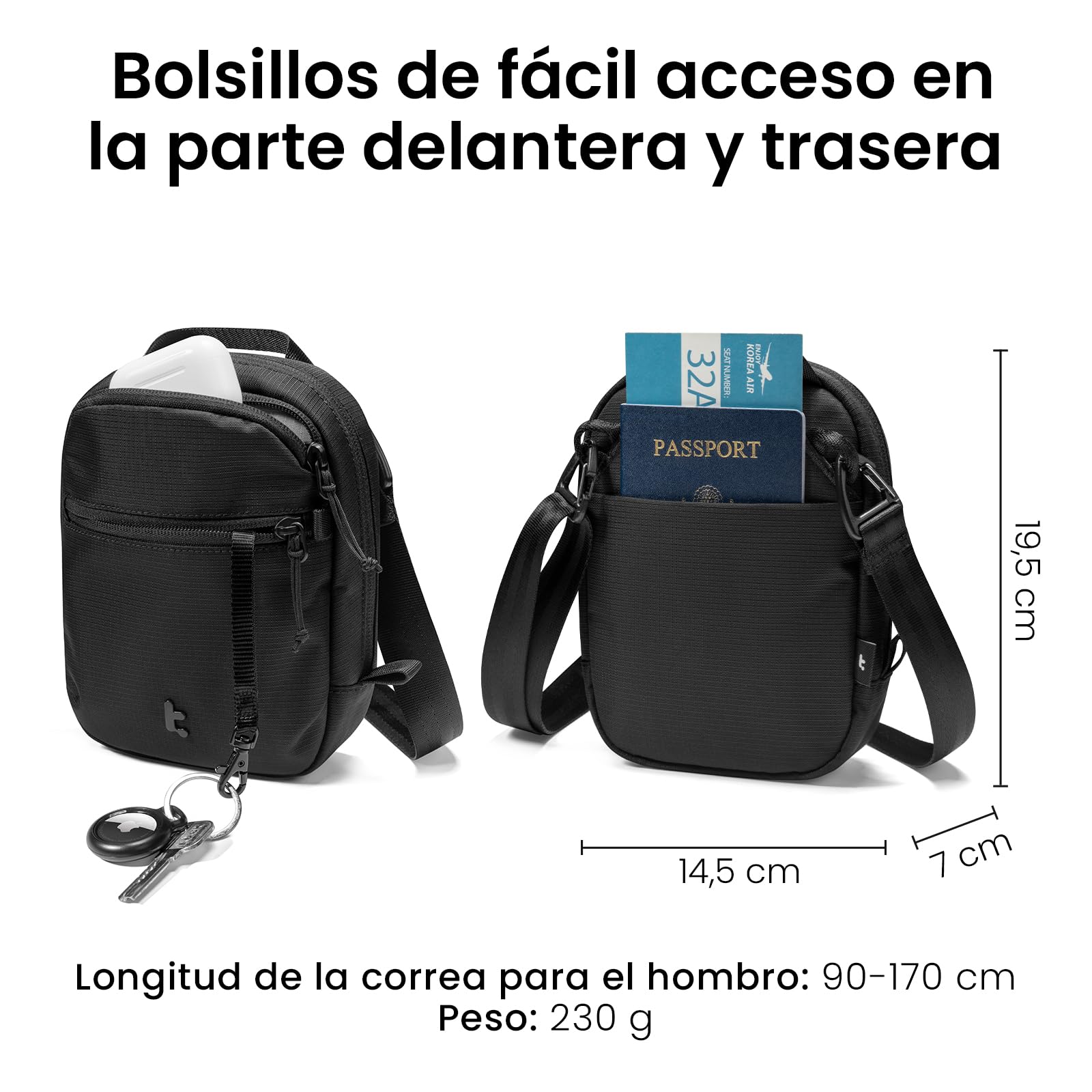 tomtoc Bolso Bandolera Antirrobo para Viaje con Cremallera Segura, Portadocumentos con Protección RFID, Capacidad para 4-6 Pasaportes, Múltiples Bolsillos para Tarjetas – Organizador Unisex