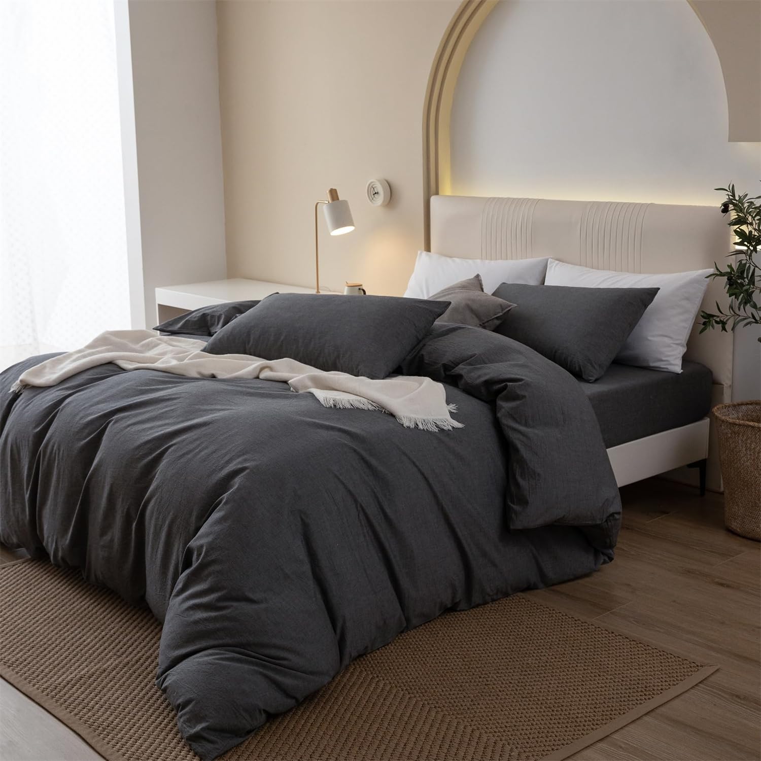 Gezu Bed Linen 220 x 240 cm Cotton Grey Dark Grey 3-Piece Cotton Double Bed Plain Bed Linen Set Soft Oeko-Tex Certified for Allergy Sufferers and Pillowcases 80 x 80 cm with Zip - Image 2