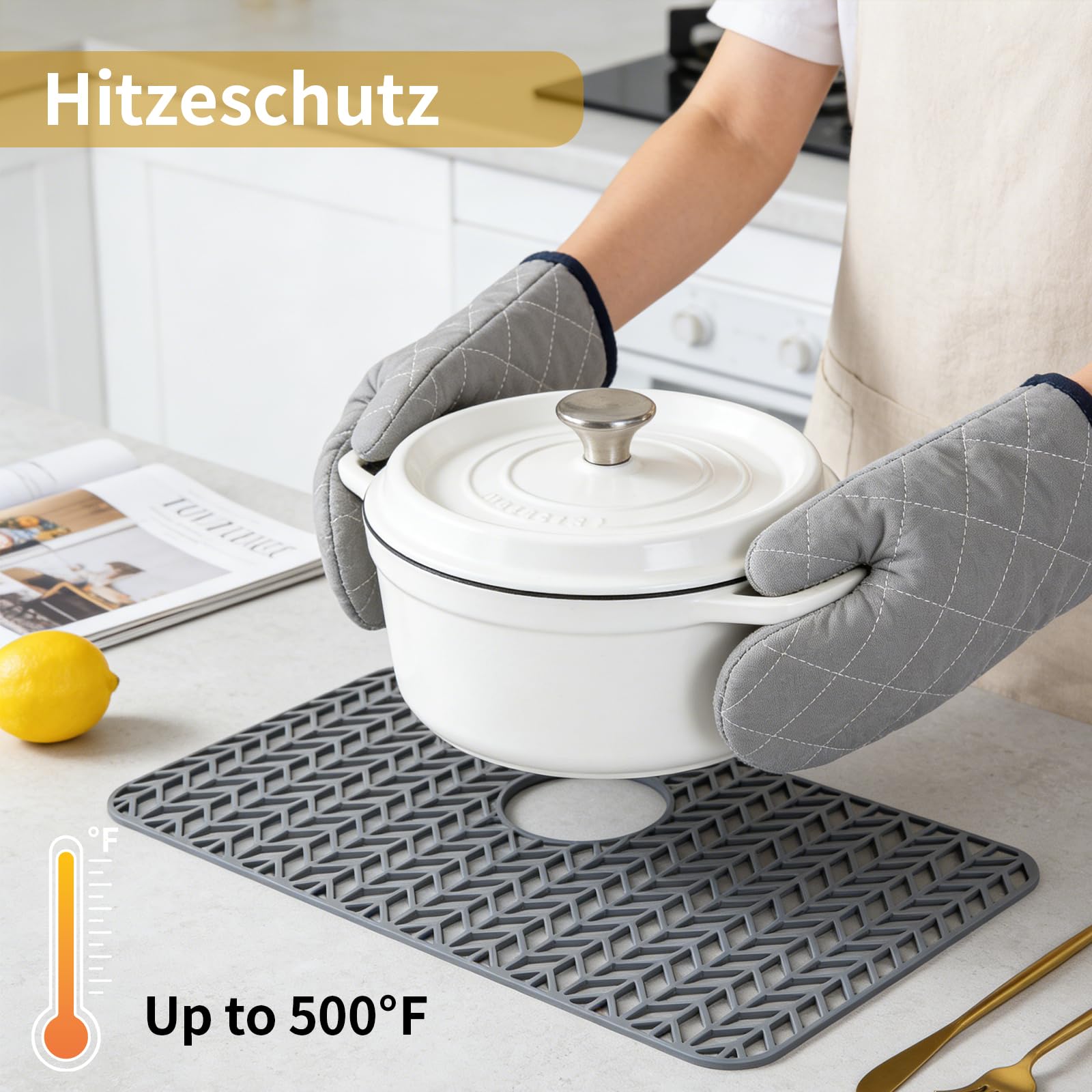 Tappetino in silicone per lavello da cucina, antiscivolo e ottimizzato per lo scolo, ideale per proteggere il fondo del lavandino e mantenere l'ordine in cucina (66cm x 35cm)