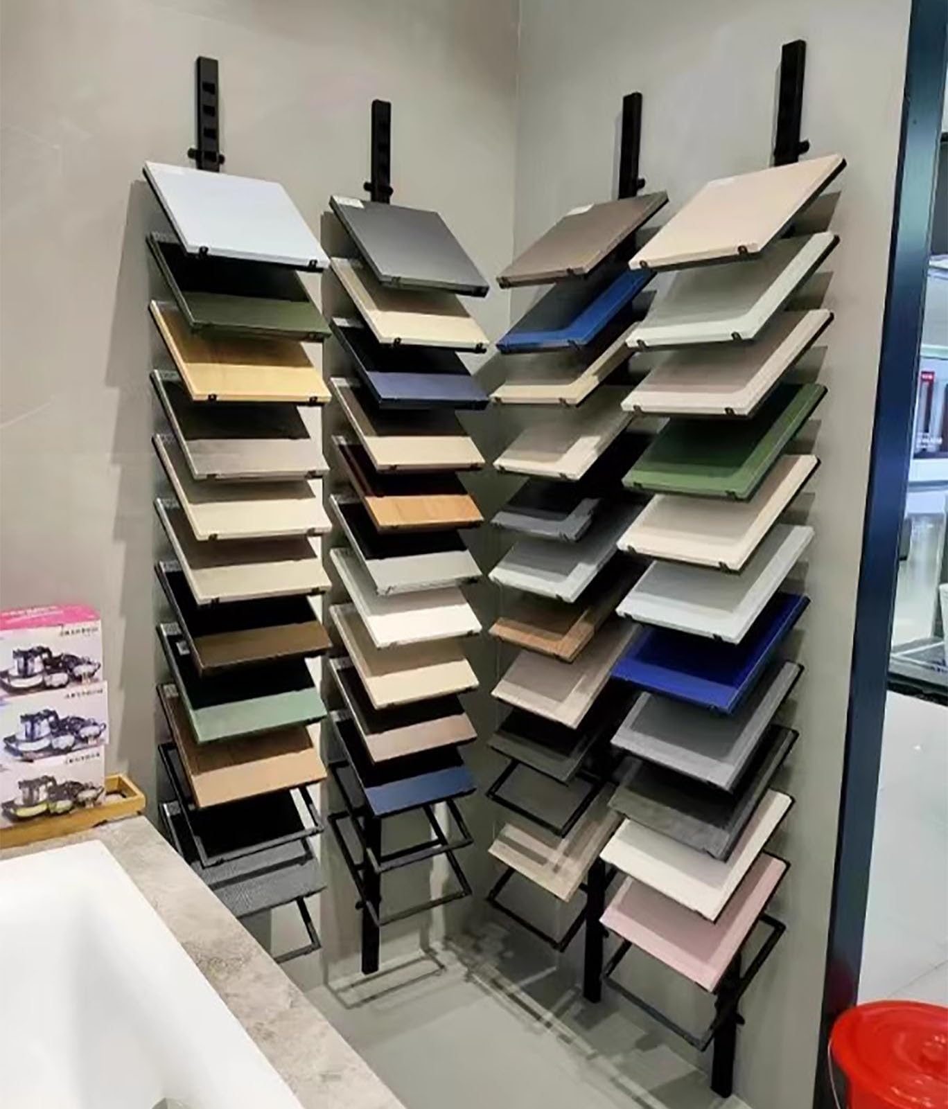 Oracra Square Ceramic Tile Hangers for Wall Display, 6.6ft Metal Floor Tile/Marble Slab Sample Shelf for Halls, 11-Layer Adjustable Door Panels Rack(Black)