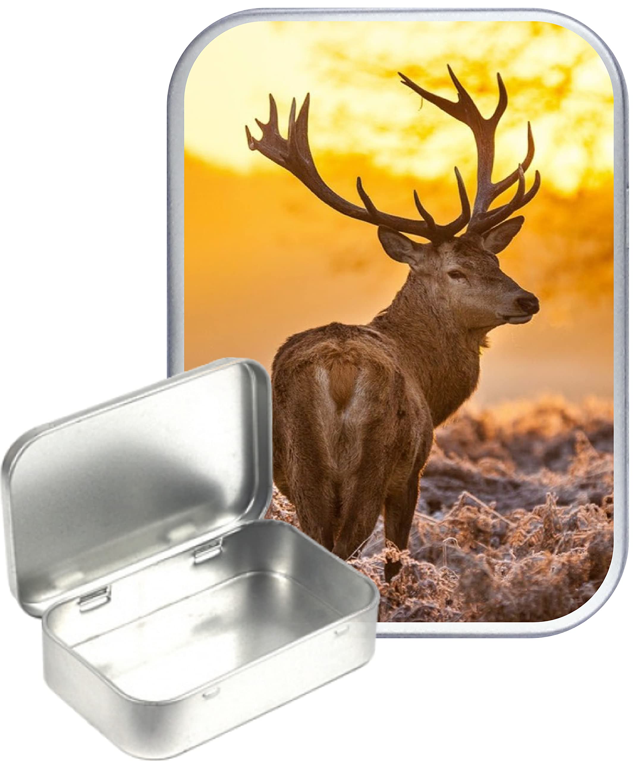 TEEZ Emperor Stag Hinged Tin,Small 30ml Tin, Pill Tin, Pocket tin, Gift Box, 1oz Tobacco tin