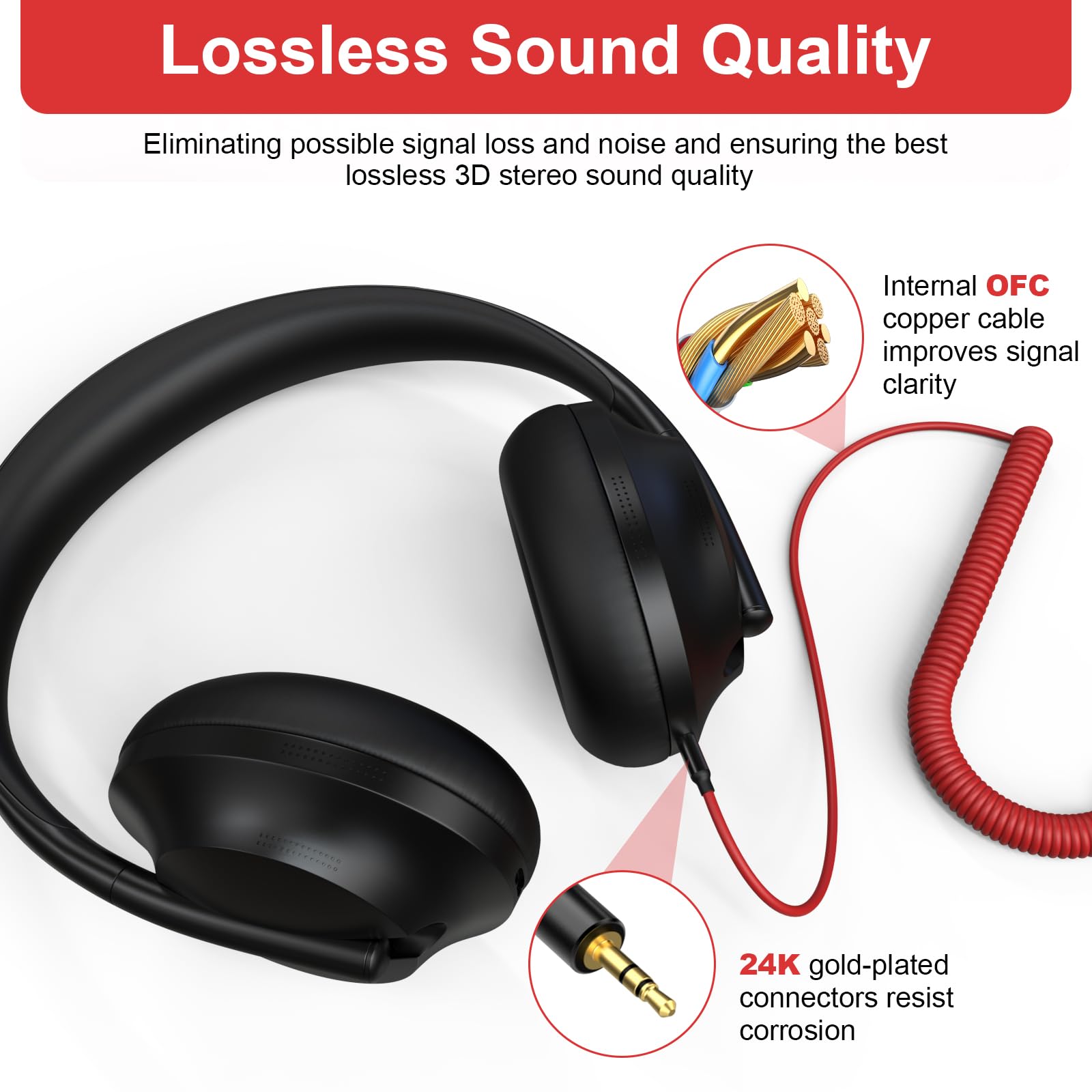 QC45 - Cable de audio en espiral compatible con auriculares Bose QuietComfort, QuietComfort Ultra, QC45, QC35, QC35 II, QC25, NC700, cable auxiliar de 2,5 mm a 3,5 mm con adaptador de 6,35 mm