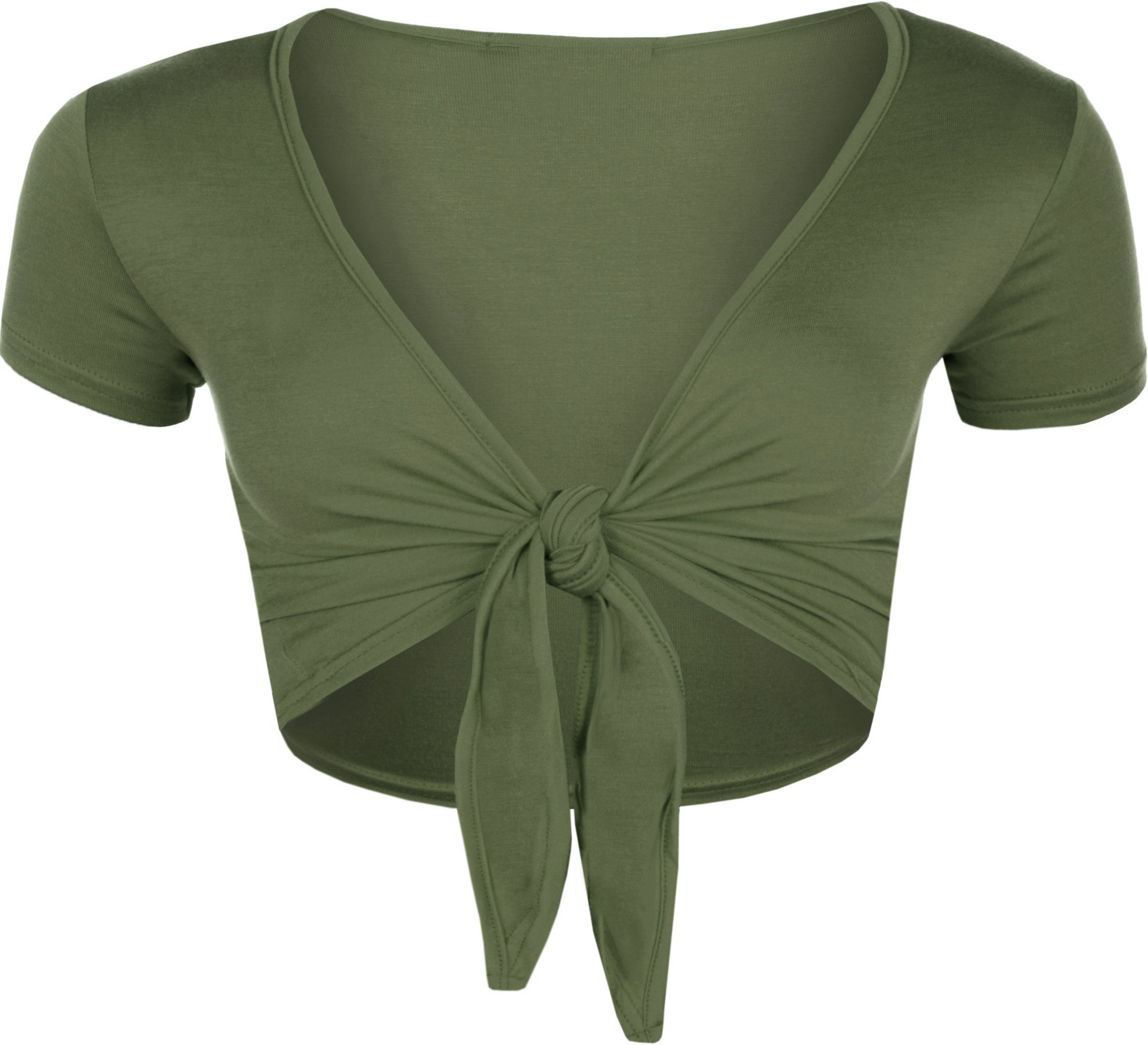 Wearall Women's Khaki New Tie Up Shrug Crop Top Short Sleeve Stretch Open Top 12/14
