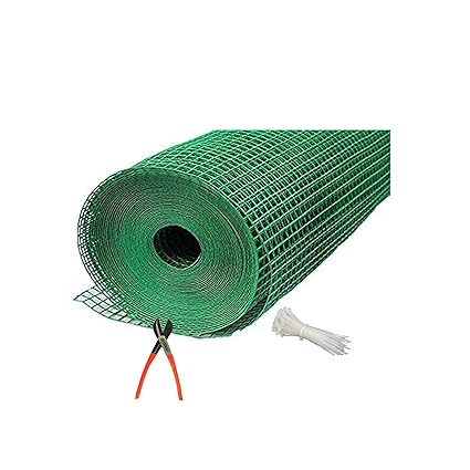 MESH Planet UV Stabilized 12 MM PVC Coated Weld Wire Garden Fencing Iron Net_Tree Guard Net_Anti Bird Net_3 Feet Height X 5 Feet Length_with 1 Cutter and 50 PVC Tags MPAVC51