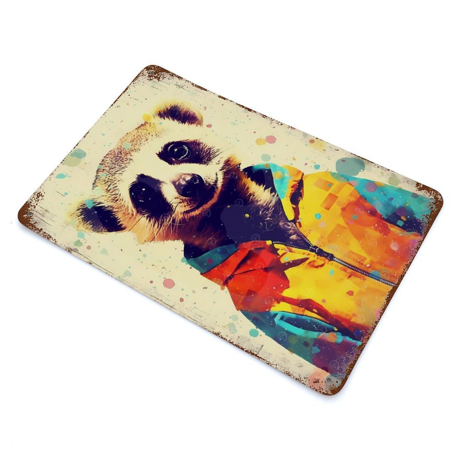Vintage Rust Metal Sign with Meerkat PopArt Design 11.8"x7.9", for Farmhouse, Kitchen And Entryway Decor, Novelty Wall Decor