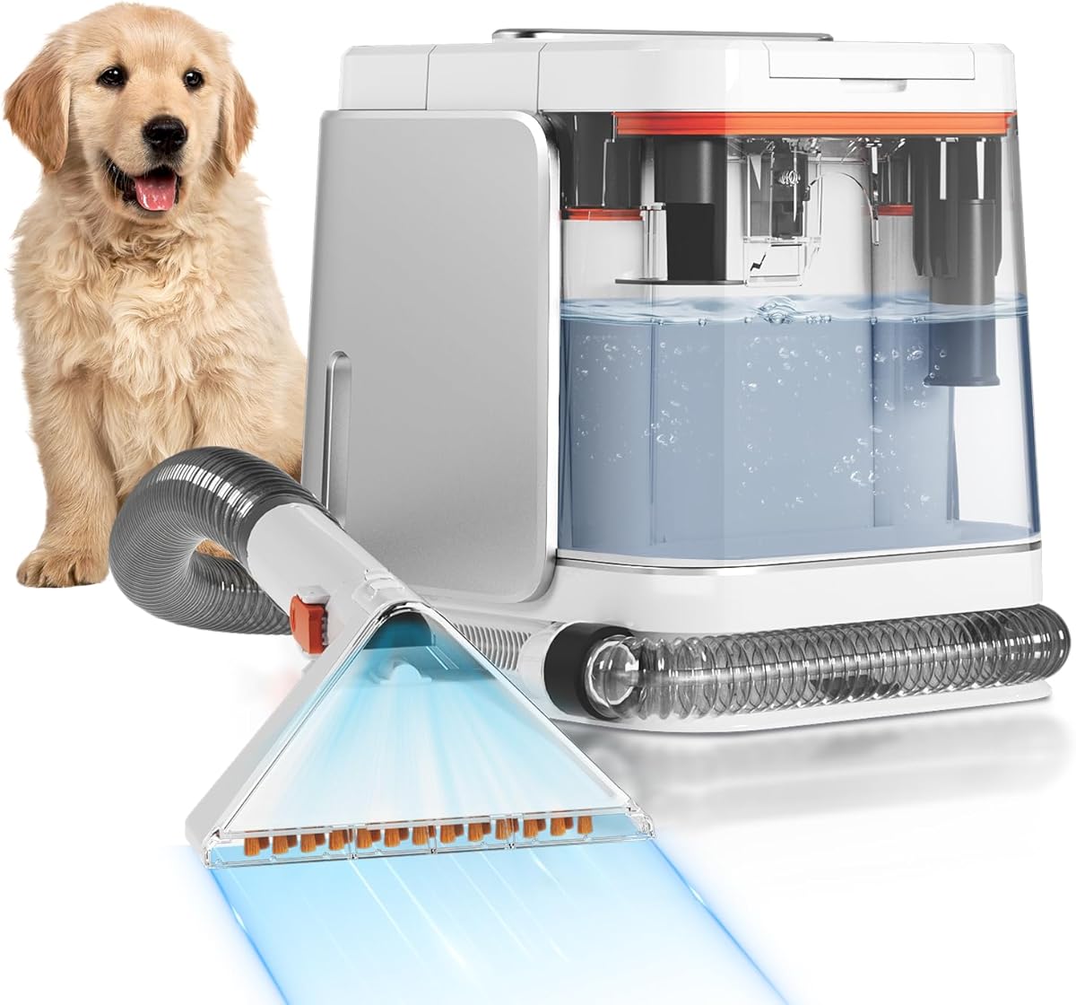 Portable Carphcleaner &amp; Upholstery Cleaner Machine - Multi-Surface Carpet Shampooer with Powerful Suction, Handheld Spot Cleaner for Pets, Stains, Auto Detailing, Furniture, Couch, Car Seats (Silver)