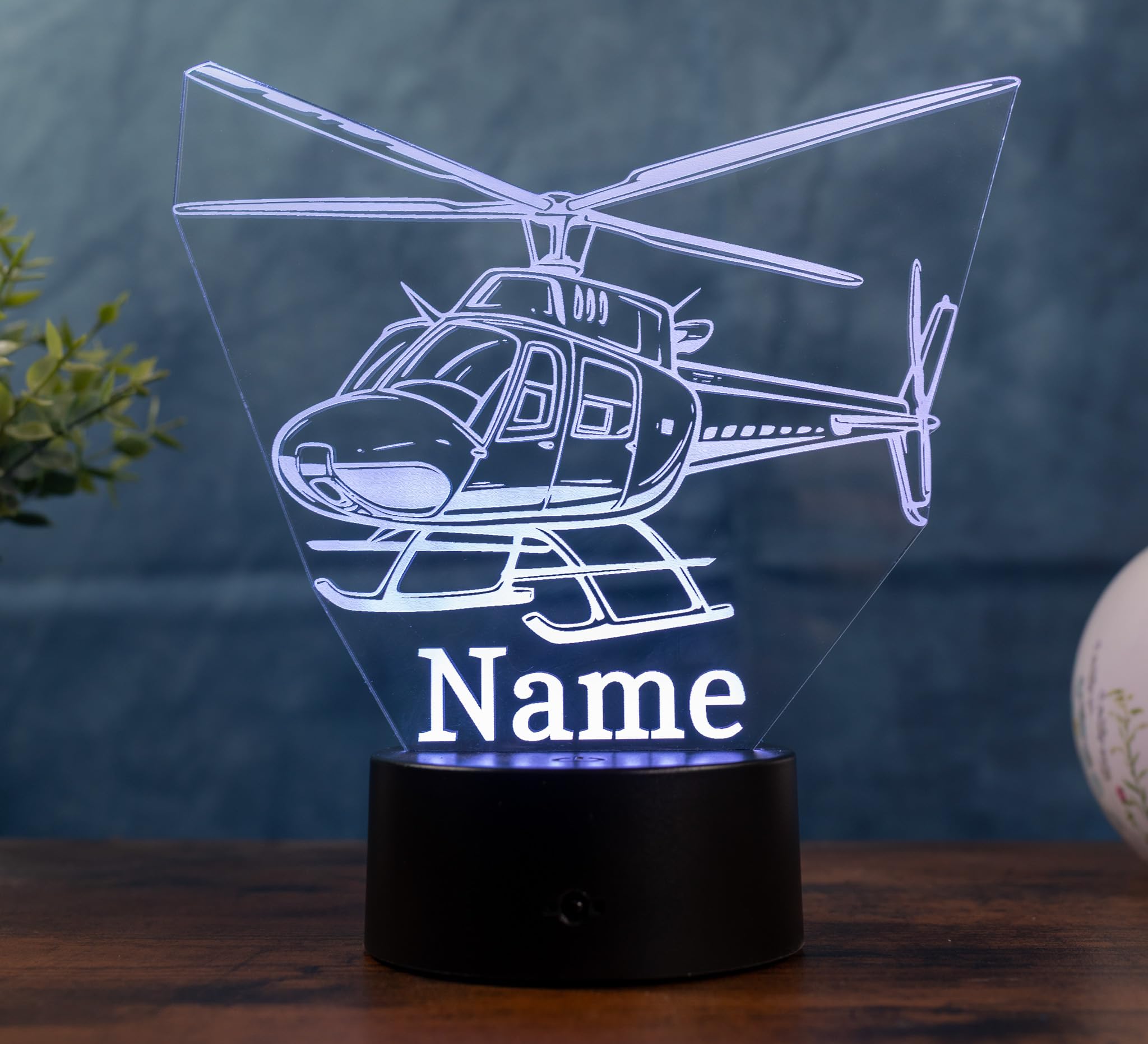 Helikopter Lampe personalisiert – LED Nachtlicht mit Name | Hubschrauber Geschenk Kinderzimmer Deko | Helicopter Light für Jungen, Männer & Luftfahrt-Fans