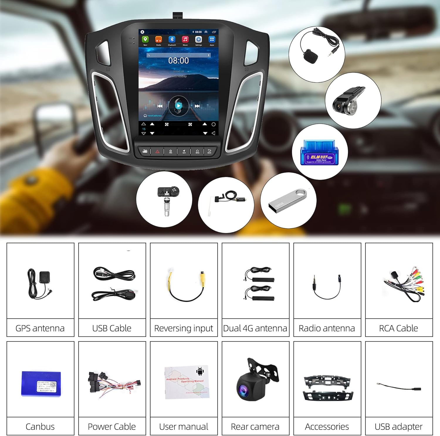 464g ford focus 2012 2018 android car stereo apple carplay rimoody 9 7%e2%80%99%e2%80%99 touch screen car radio bluetooth ai voice gps wifi fm mi
