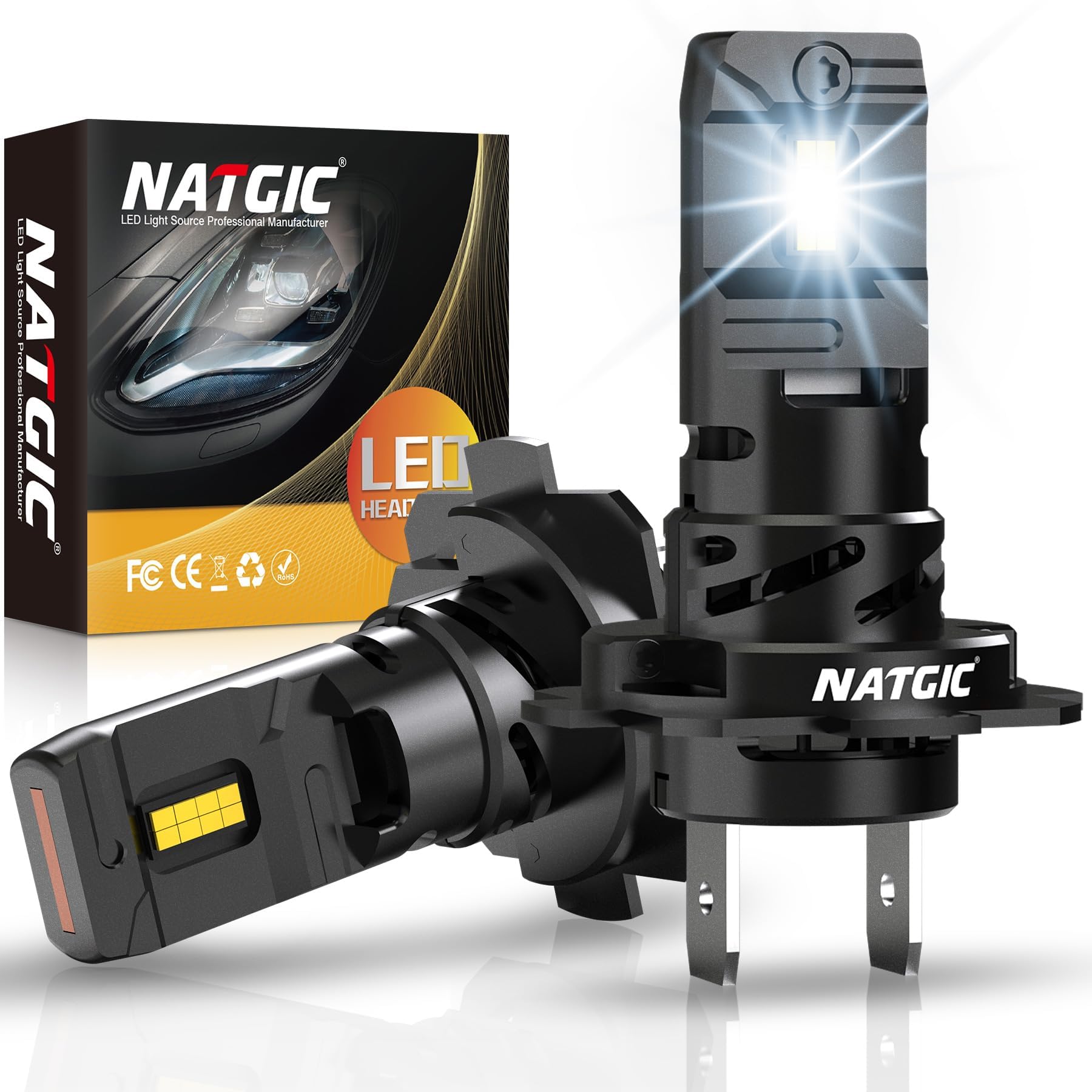 Blanco Bombillas para Faros LED H7,Bombillas LED H7 Kit de Conversión Blanco Xenón +500% de Brillo 16000LM 80W 6500k para Reemplazo de Lámparas Halógenas Automóviles(Paquete de 2)