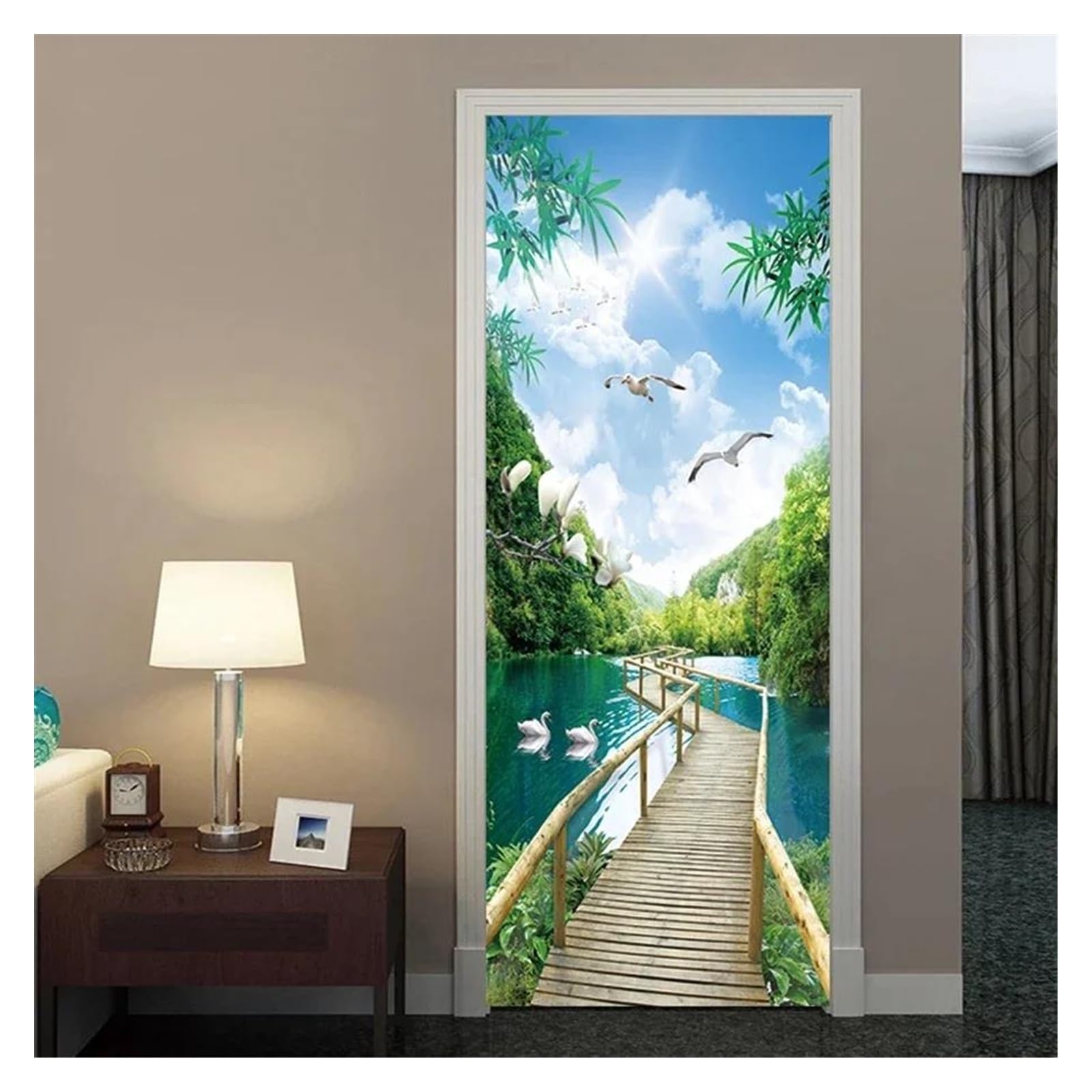 Sticker de porte paysage 3D autocollant en PVC amovible 77x200cm