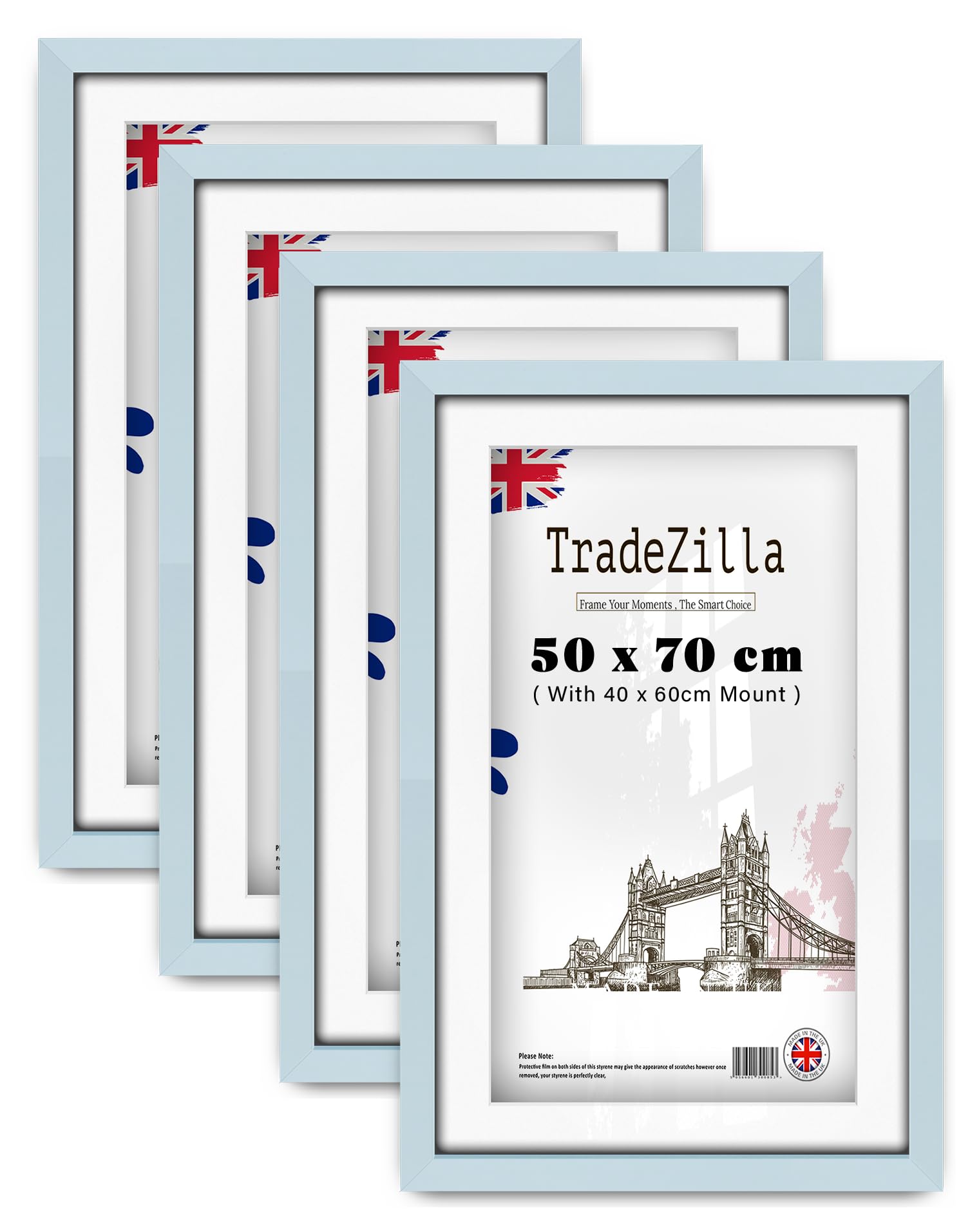 TradeZilla ® pack of 4 Large Light Grey Picture Frame (50 x 70 cm) Photo Frame with 60 x 40 cm White Mount | 28 x 20 for Wall Poster 500 x 700 mm [ Light Grey ]