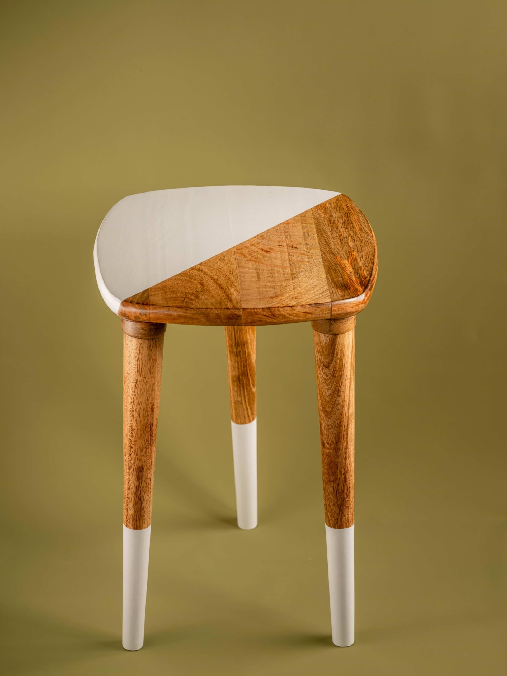 Araana Home Three-Legged Wooden Stool - Rustic Accent Furniture for Living Room, Plant Stand, Entryway, or Casual Seating - Durable Mango Wood Design, Stylish Brown & White Finish, 50.8 cm Height-image-8