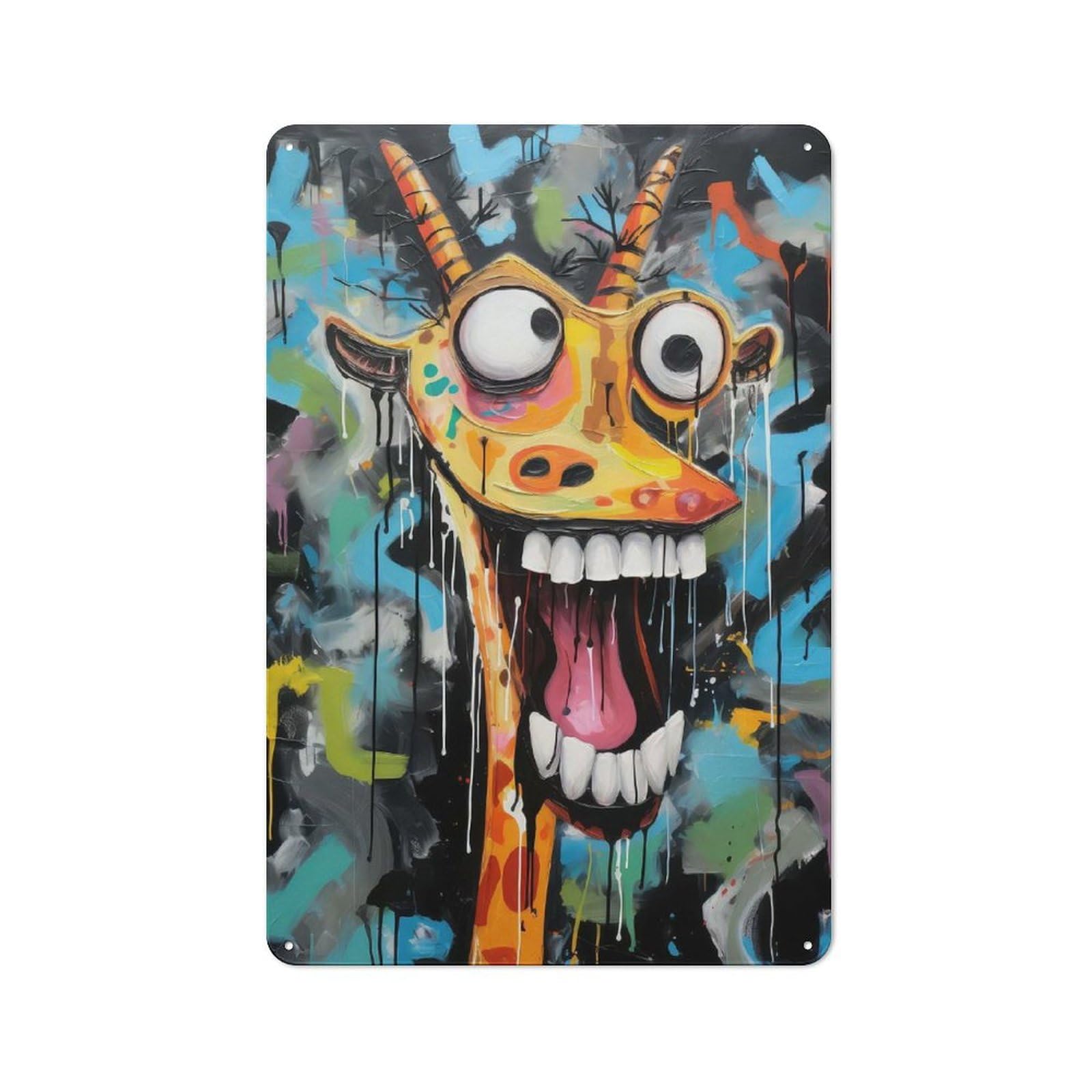 Junmoney Style-8 Graffiti Streetart Giraffe Rustic Metal Plaque 30X20cm For Café Or Restaurant, Wall Decor For People Reorganising Café And Restaurant