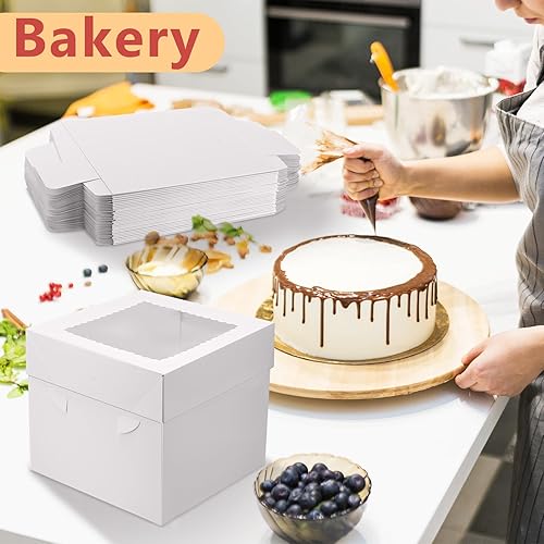 Miniatura 5 de SATINIOR 38 cajas de pastel de 10 x 10 x 8 pulgadas de alto para tartas de nivel, cajas blancas para hornear con tapa transparente para ventana,