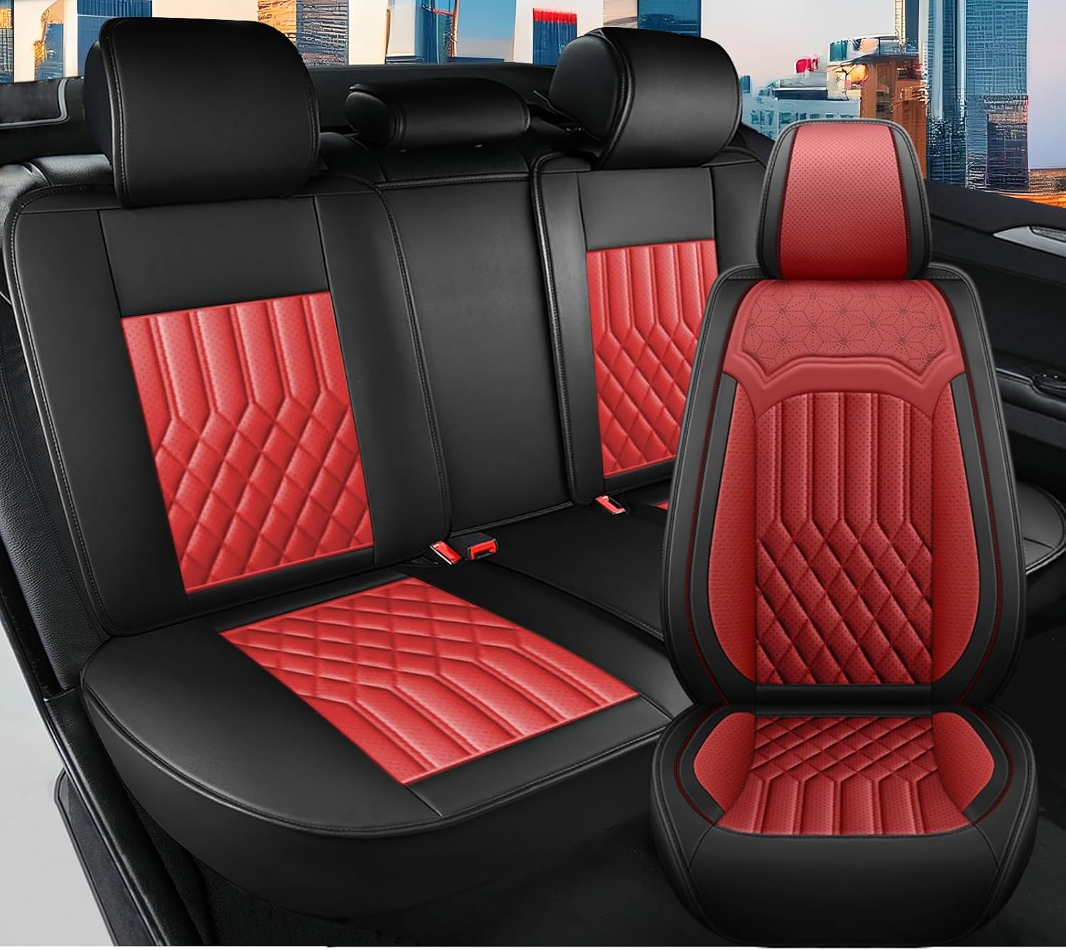 Seat Covers for Lexus NX 300 2018-2021 Leather Car Seat Covers Waterproof Soft Seat Cover Protectors Comfort Automotive Seat Covers with Airbag(Black&Red,5 Seats)