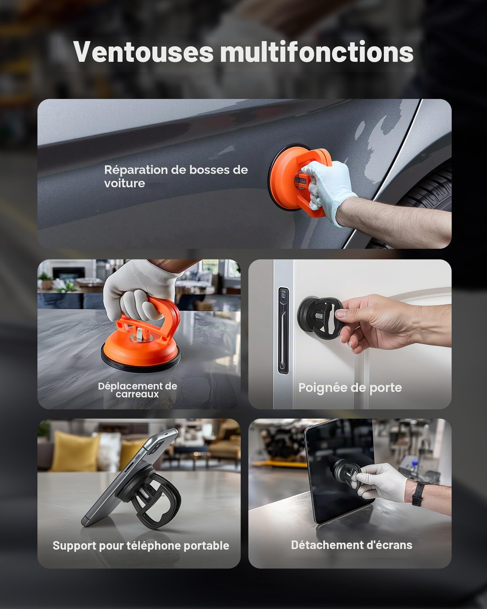 VEVOR Kit de Débosselage de Carrosserie sans Peinture 100PCs, avec Extracteur Doré, Pont de Débosselage, Marteau à Inertie, Barre en T, Pistolet à Colle, Outil de Réparation de Bosses pour Garage