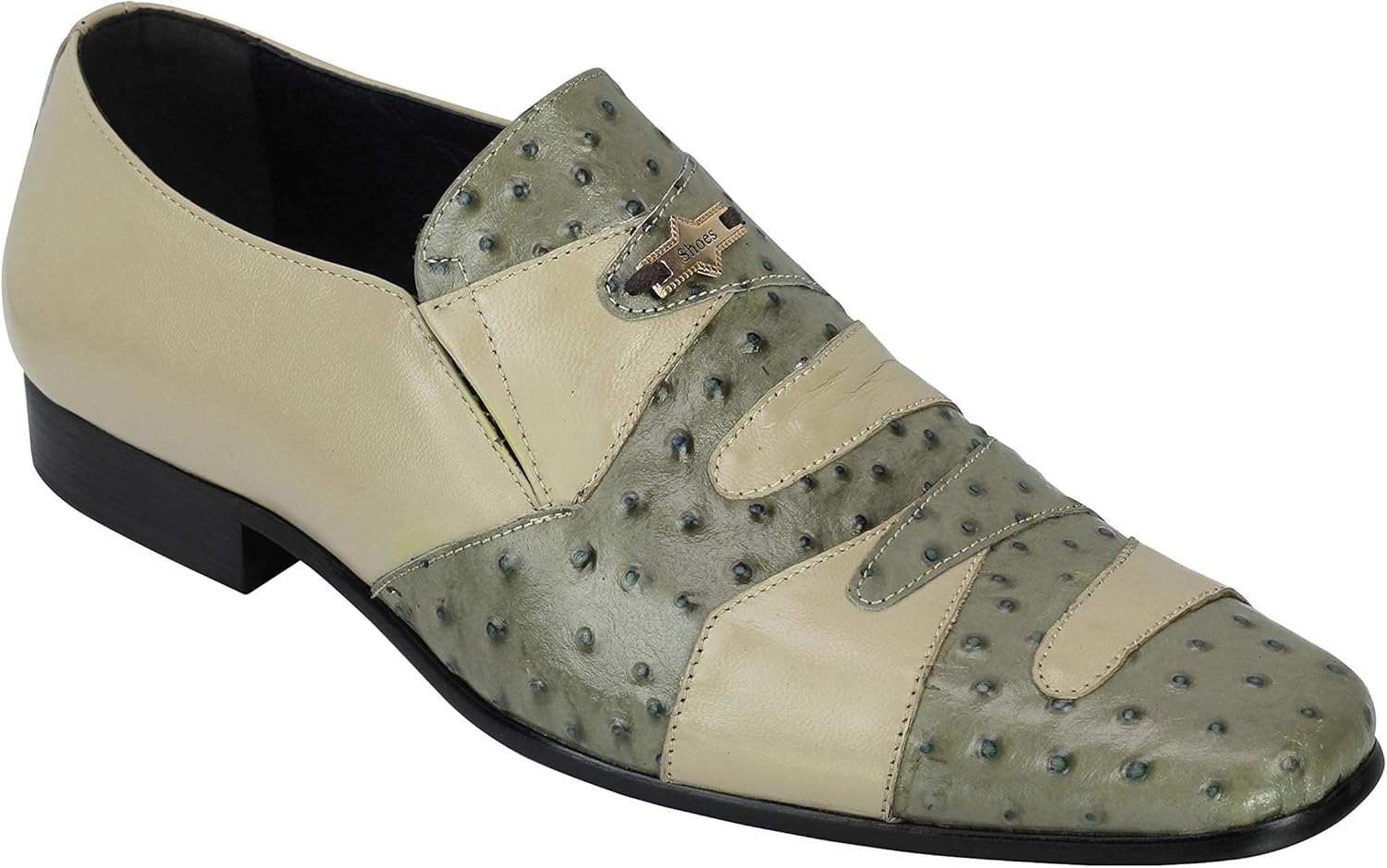 Mens Classic Designer Style Black Cream 2 Tone Real Leather Retro Slip on Loafers Dress Shoes