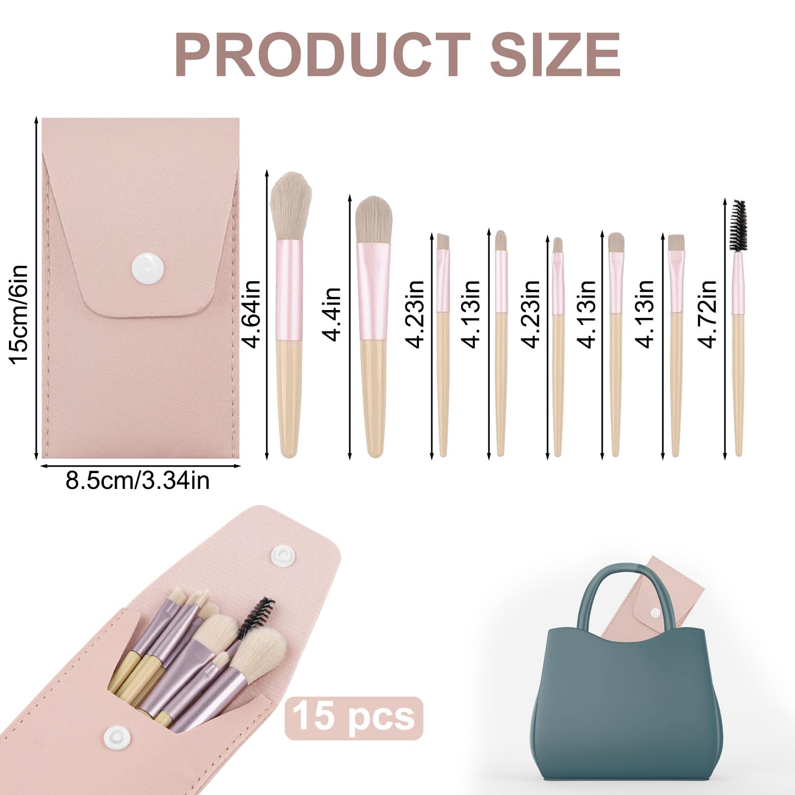 Juego de 15 brochas de maquillaje tamaño viaje, mini brochas de maquillaje facial, bolsa para maquillaje, recuerdos de fiesta, boda, despedida de soltera, regalo de dama de honor, regalo de despedida