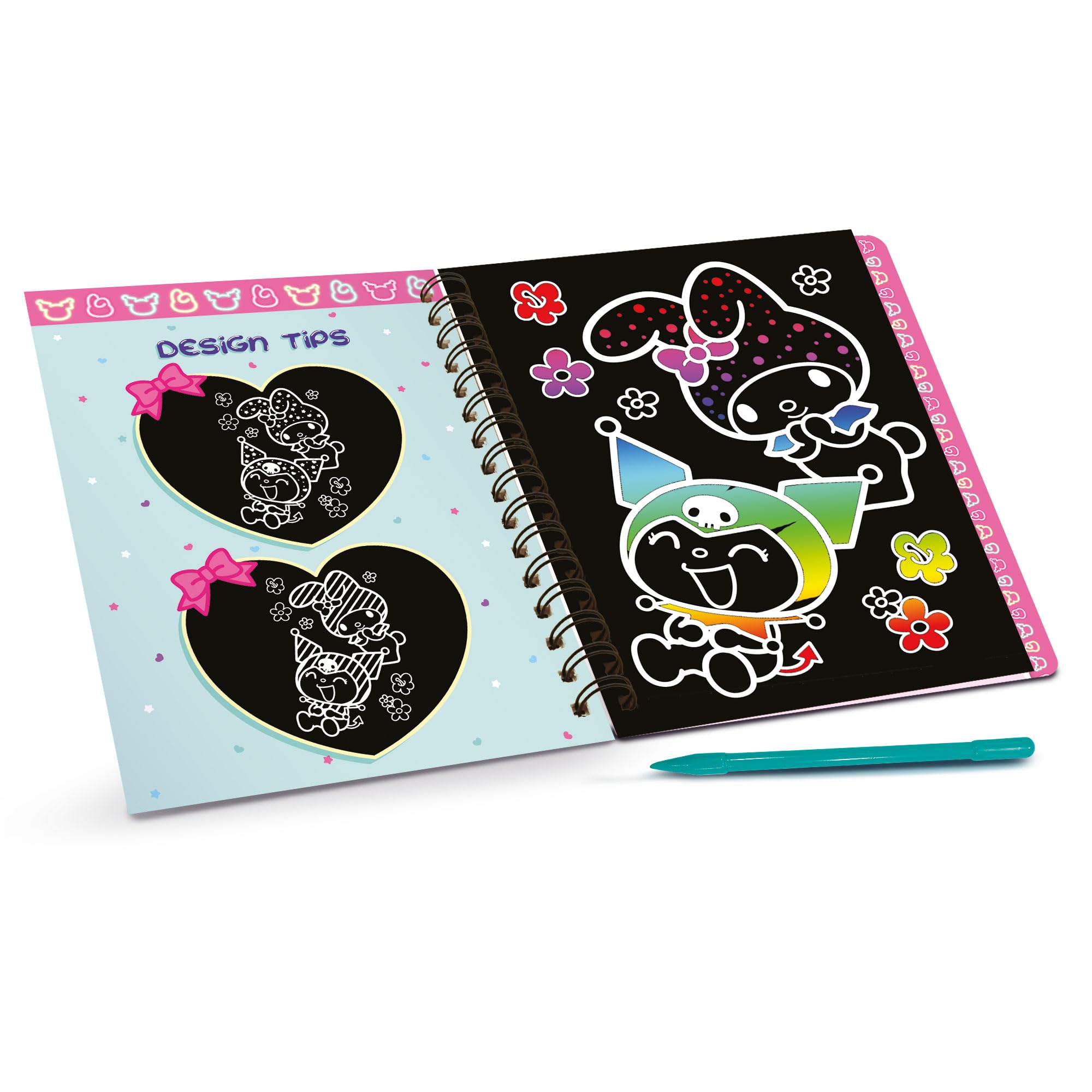 Lisciani MY MELODY & KUROMI album do zdrapywania Hello Kitty dla dzieci od 5 lat – Scratch Reveal z 44 stronami i ołówkiem, tęczowy efekt wielokolorowy – kreatywna aktywność bez bałaganu