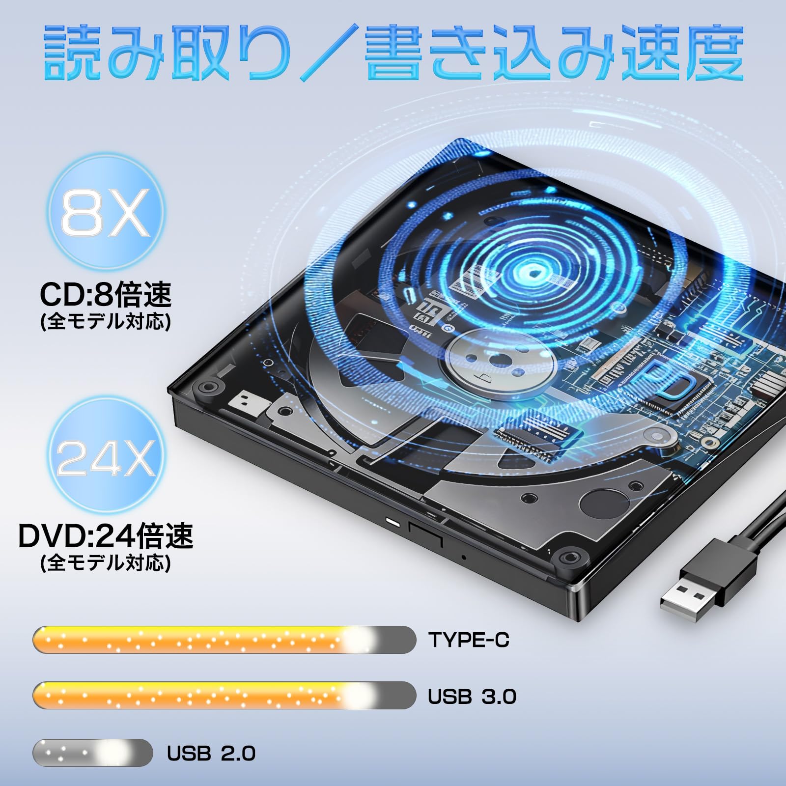 外付けDVDドライブ 8XDVD& 24XCD 光学ドライブ外付け 読取/書込 Amazon.co.jp: 外付けDVDドライブ 高速処理 8XDVD& 24XCD 光学ドライブ