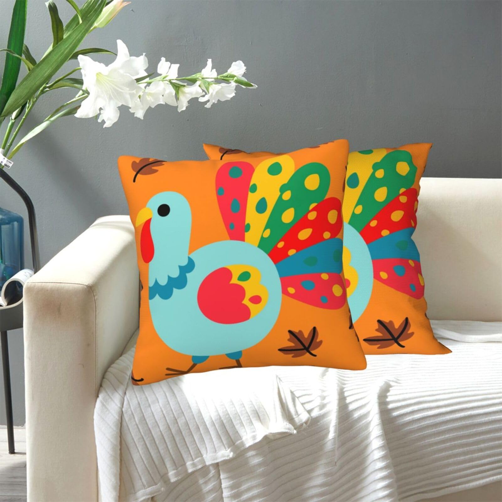 FekiLoot Decorative Throw Pillow Covers Modern Farmhouse Pillowcase Double Sided Cozy Cushion Cover for Sofa Couch Bed 20"X20" Turkey Chicken