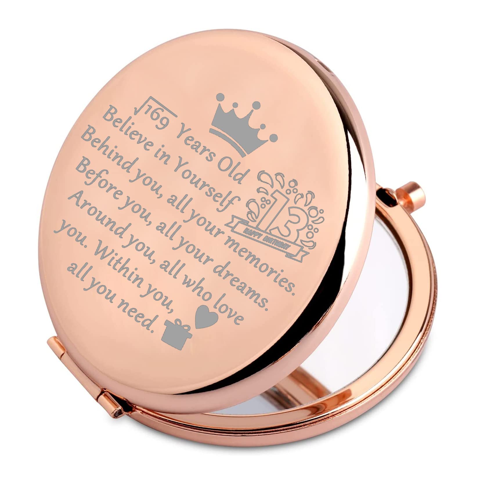 FEELMEM Sweet 13 Gifts 13th Birthday Gift Compact Mirror Behind You All Your Memories Makeup Mirror 13 Year Old Gifts for Teenage Girl
