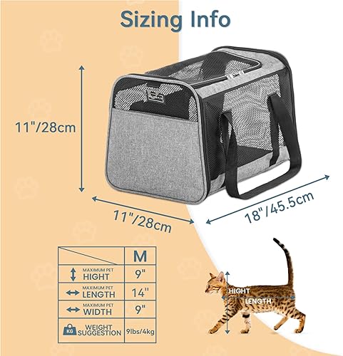 Miniatura 75 de Petsfit Transportador para perros pequeños, ligero, portátil, suave, para gatos grandes y medianos, malla transpirable de 5 lados, a prueba de fugas